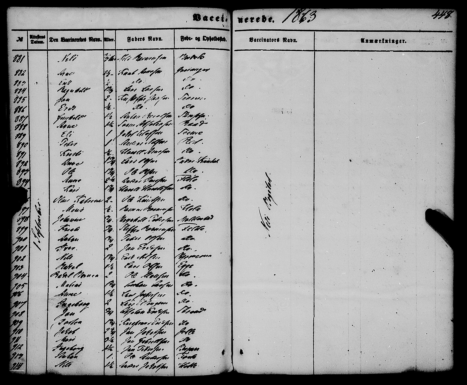 Gloppen sokneprestembete, SAB/A-80101/H/Haa/Haaa/L0009: Parish register (official) no. A 9, 1855-1870, p. 448