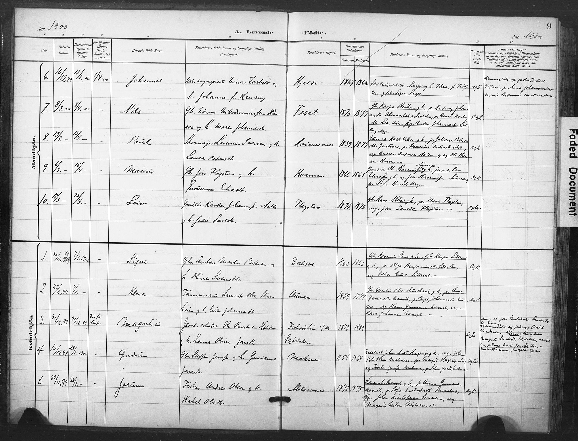 Ministerialprotokoller, klokkerbøker og fødselsregistre - Nord-Trøndelag, AV/SAT-A-1458/713/L0122: Parish register (official) no. 713A11, 1899-1910, p. 9