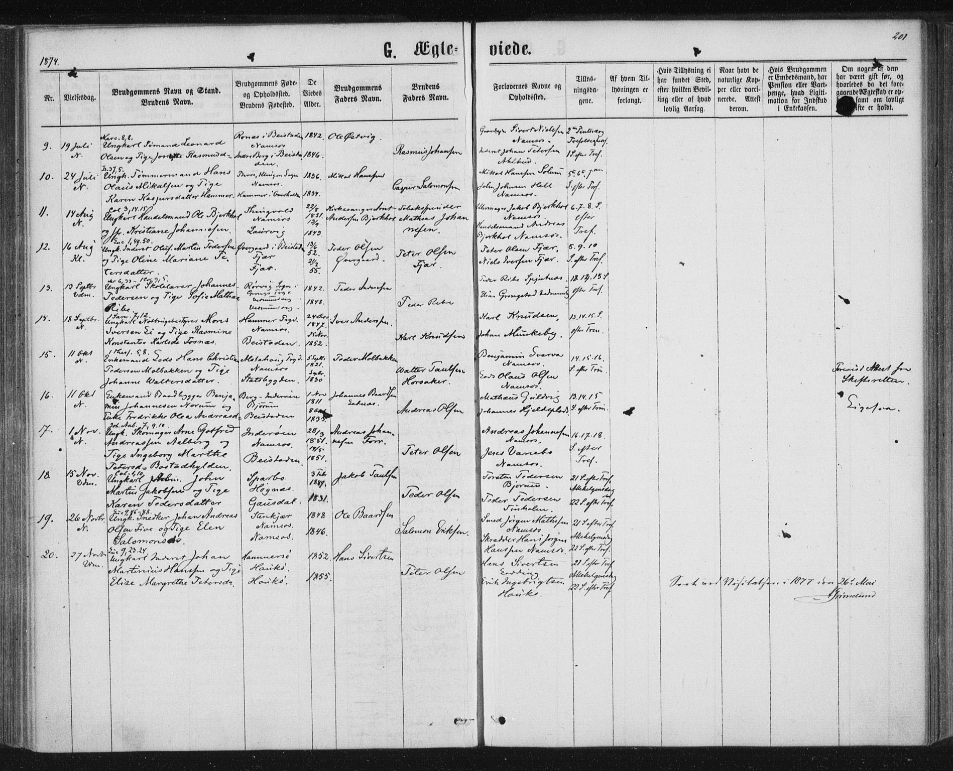 Ministerialprotokoller, klokkerbøker og fødselsregistre - Nord-Trøndelag, AV/SAT-A-1458/768/L0570: Parish register (official) no. 768A05, 1865-1874, p. 201