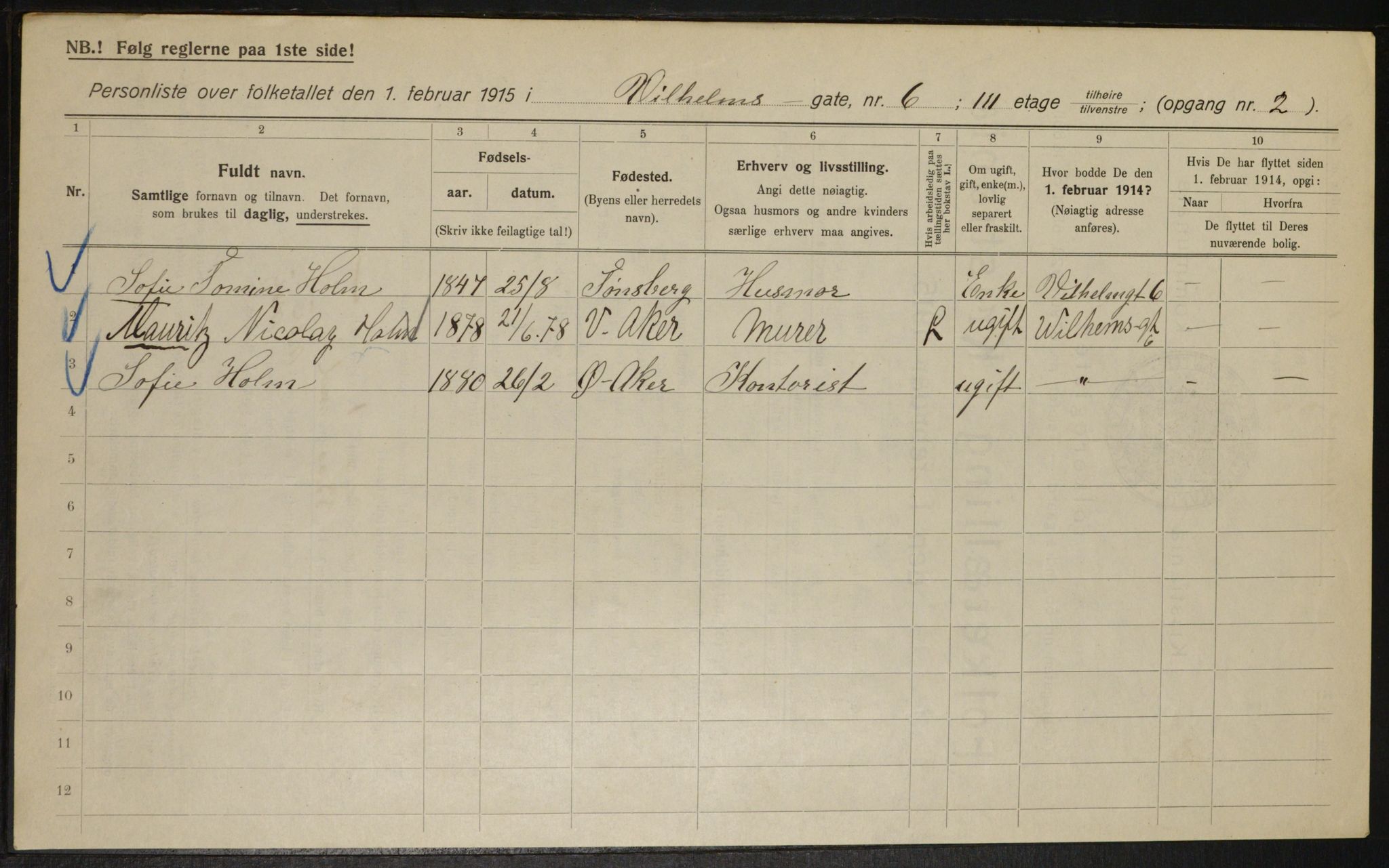 OBA, Municipal Census 1915 for Kristiania, 1915, p. 128841