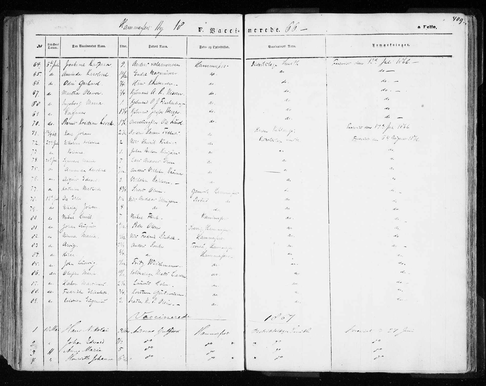 Hammerfest sokneprestkontor, SATØ/S-1347/H/Ha/L0005.kirke: Parish register (official) no. 5, 1857-1869, p. 409