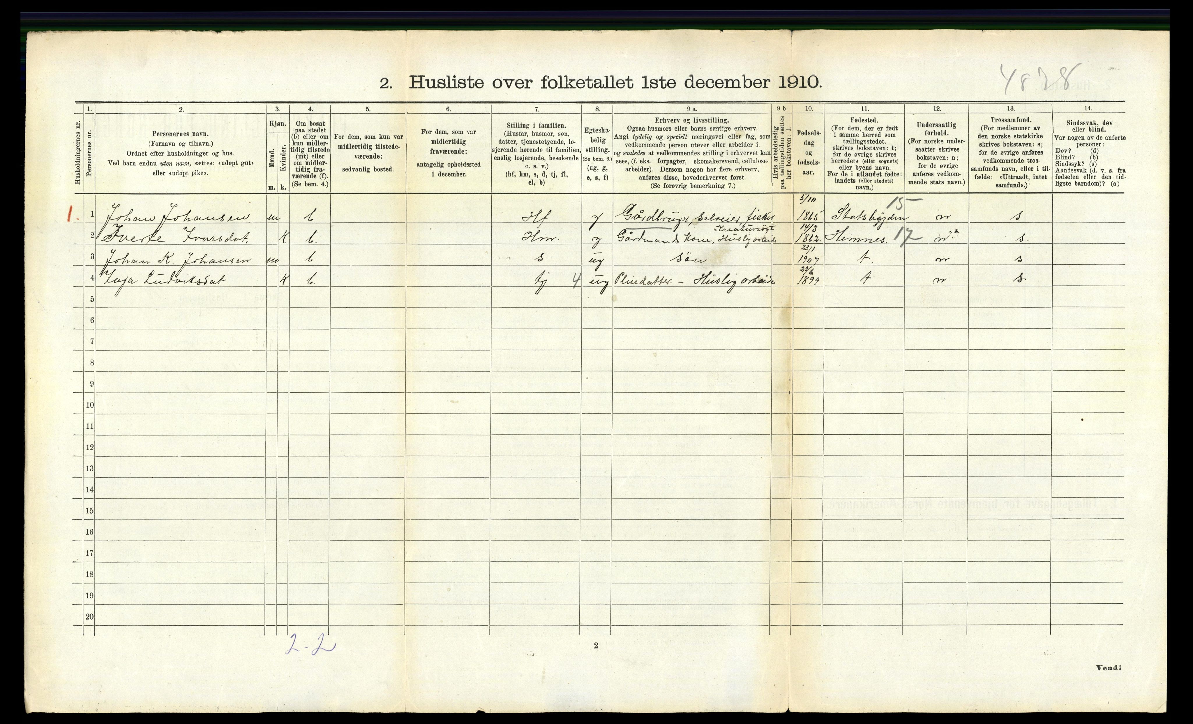 RA, 1910 census for Nesna, 1910, p. 263