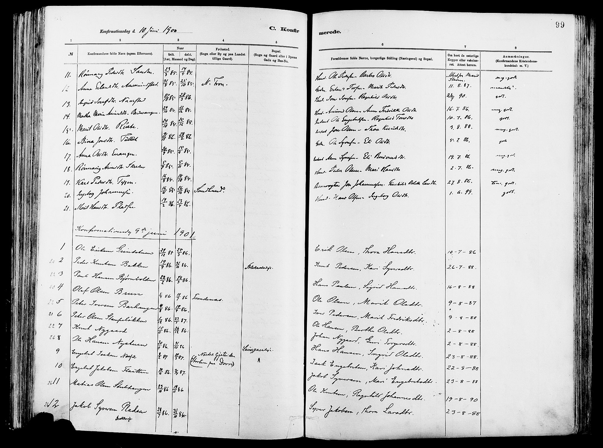Vågå prestekontor, SAH/PREST-076/H/Ha/Haa/L0008: Parish register (official) no. 8, 1886-1904, p. 99