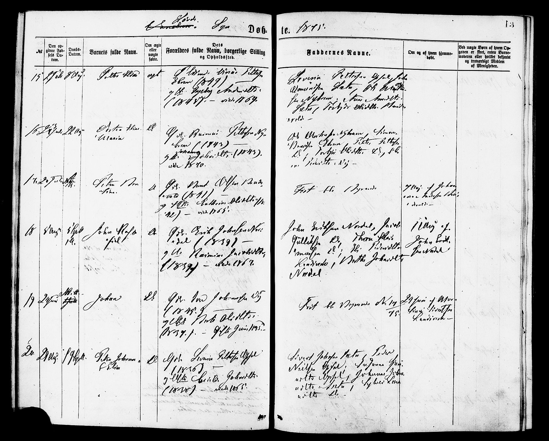 Ministerialprotokoller, klokkerbøker og fødselsregistre - Møre og Romsdal, SAT/A-1454/502/L0024: Parish register (official) no. 502A02, 1873-1884, p. 13