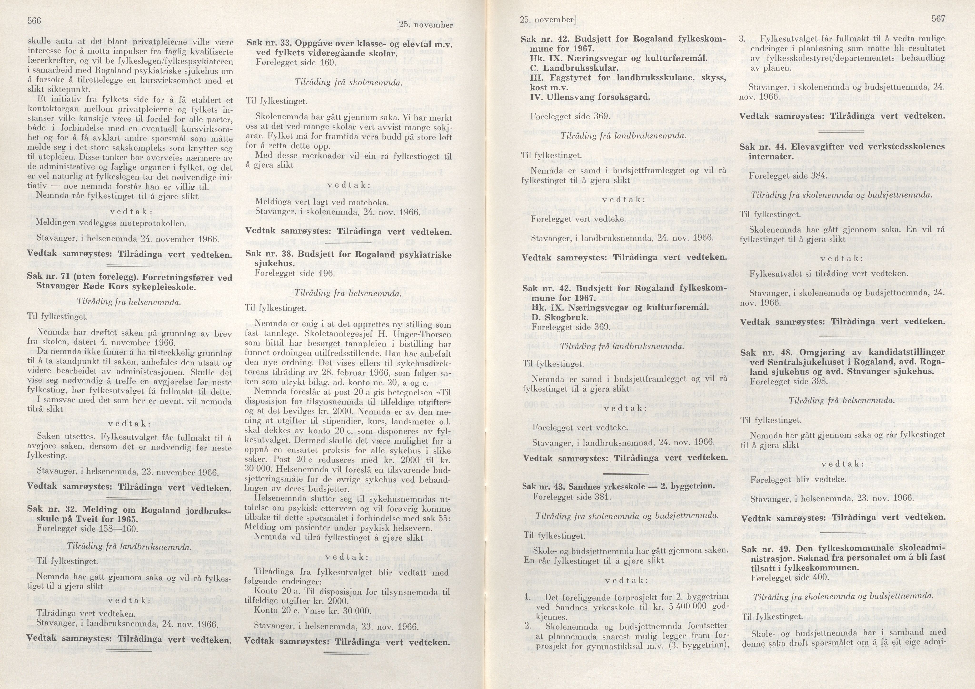 Rogaland fylkeskommune - Fylkesrådmannen , IKAR/A-900/A/Aa/Aaa/L0086: Møtebok , 1966, p. 566-567