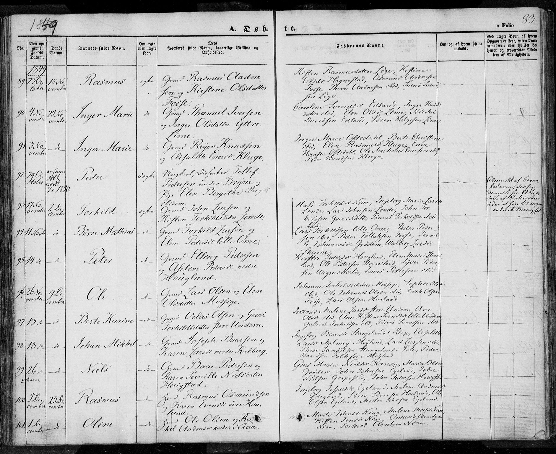 Lye sokneprestkontor, AV/SAST-A-101794/001/30BA/L0005: Parish register (official) no. A 5.1, 1842-1855, p. 83