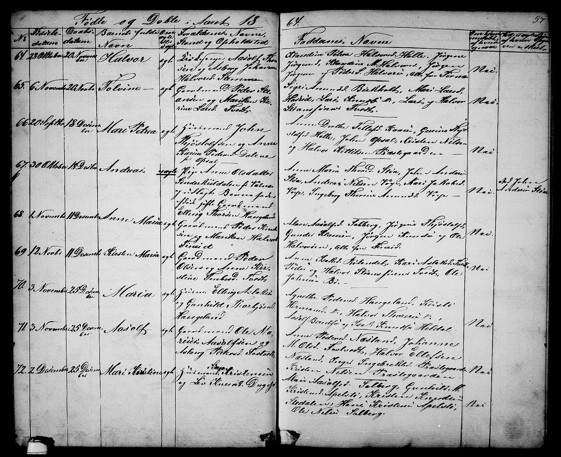 Drangedal kirkebøker, SAKO/A-258/G/Ga/L0002: Parish register (copy) no. I 2, 1856-1887, p. 57