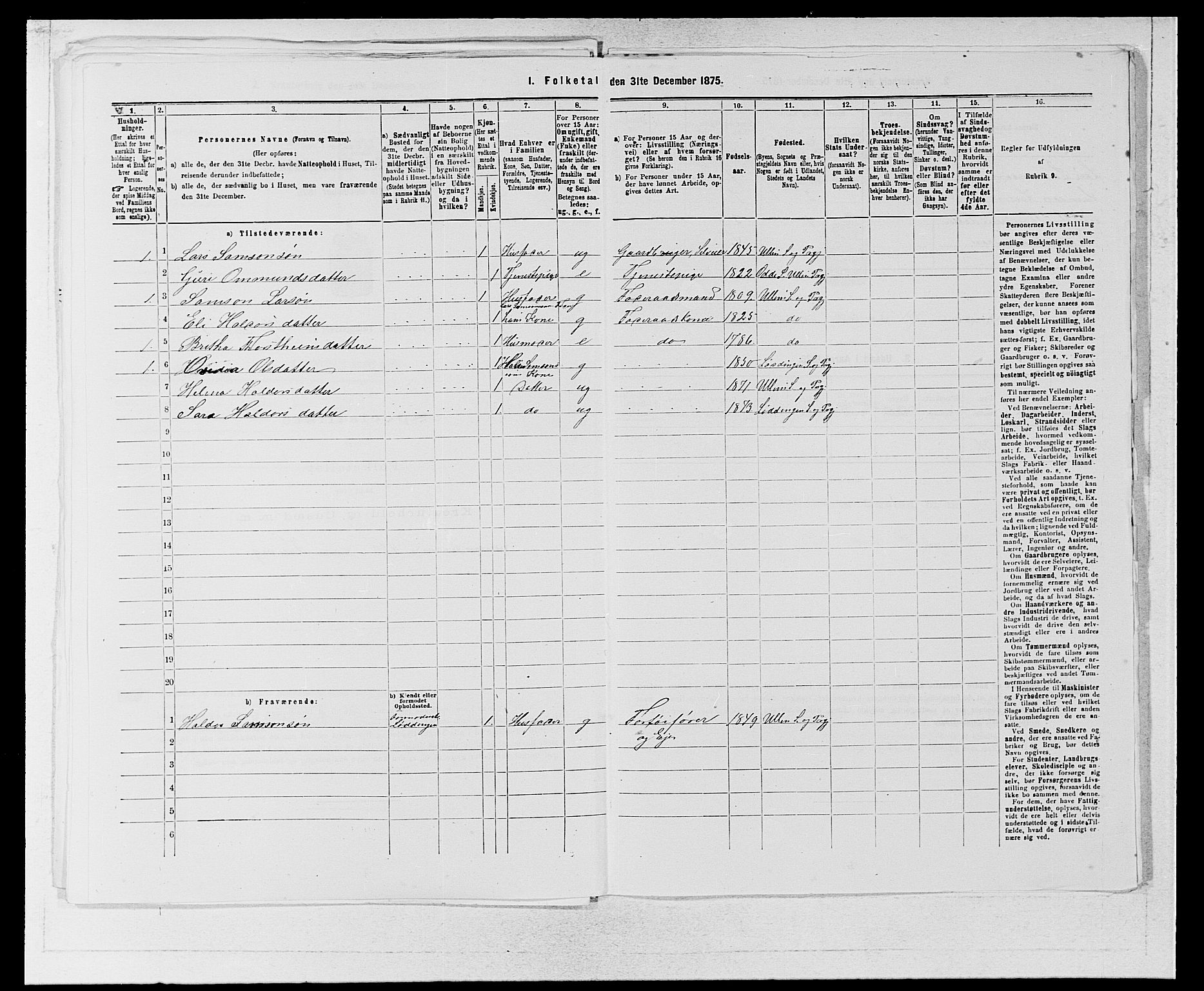 SAB, 1875 census for 1230P Ullensvang, 1875, p. 1852