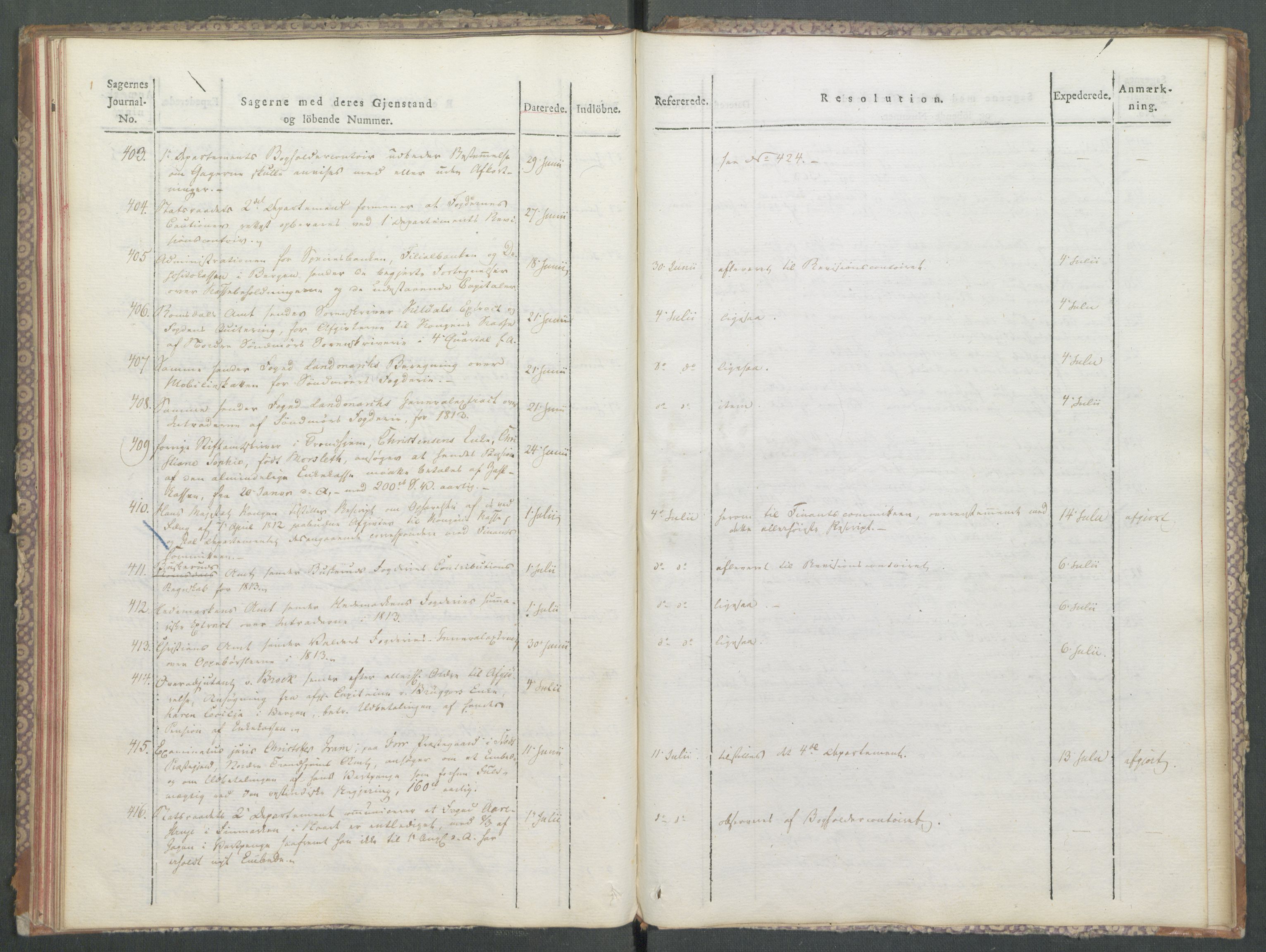Departementene i 1814, RA/S-3899/Fa/L0006: 1. byrå - Journal A 1-543, 1814, p. 40