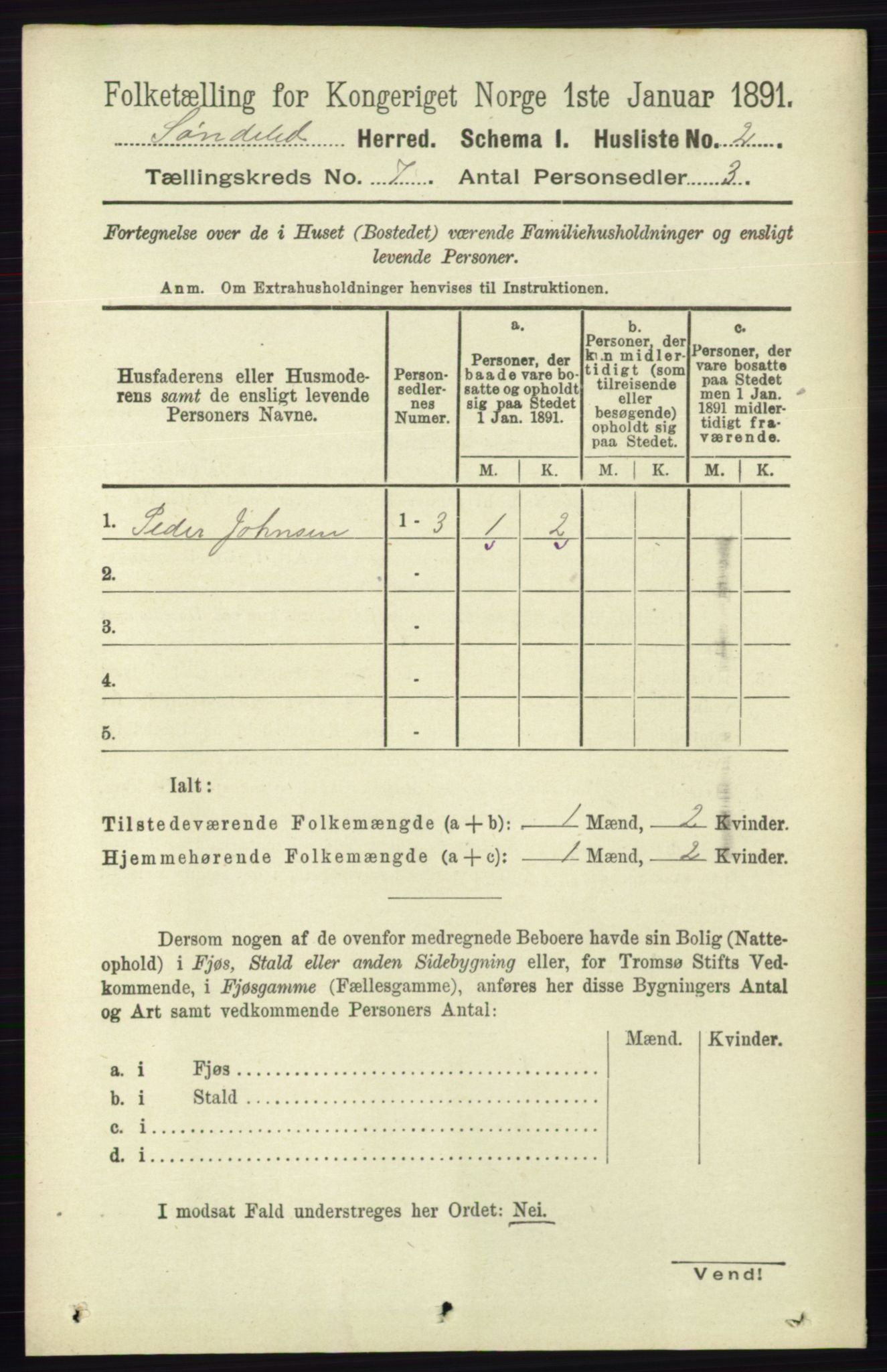 RA, 1891 census for 0913 Søndeled, 1891, p. 2302