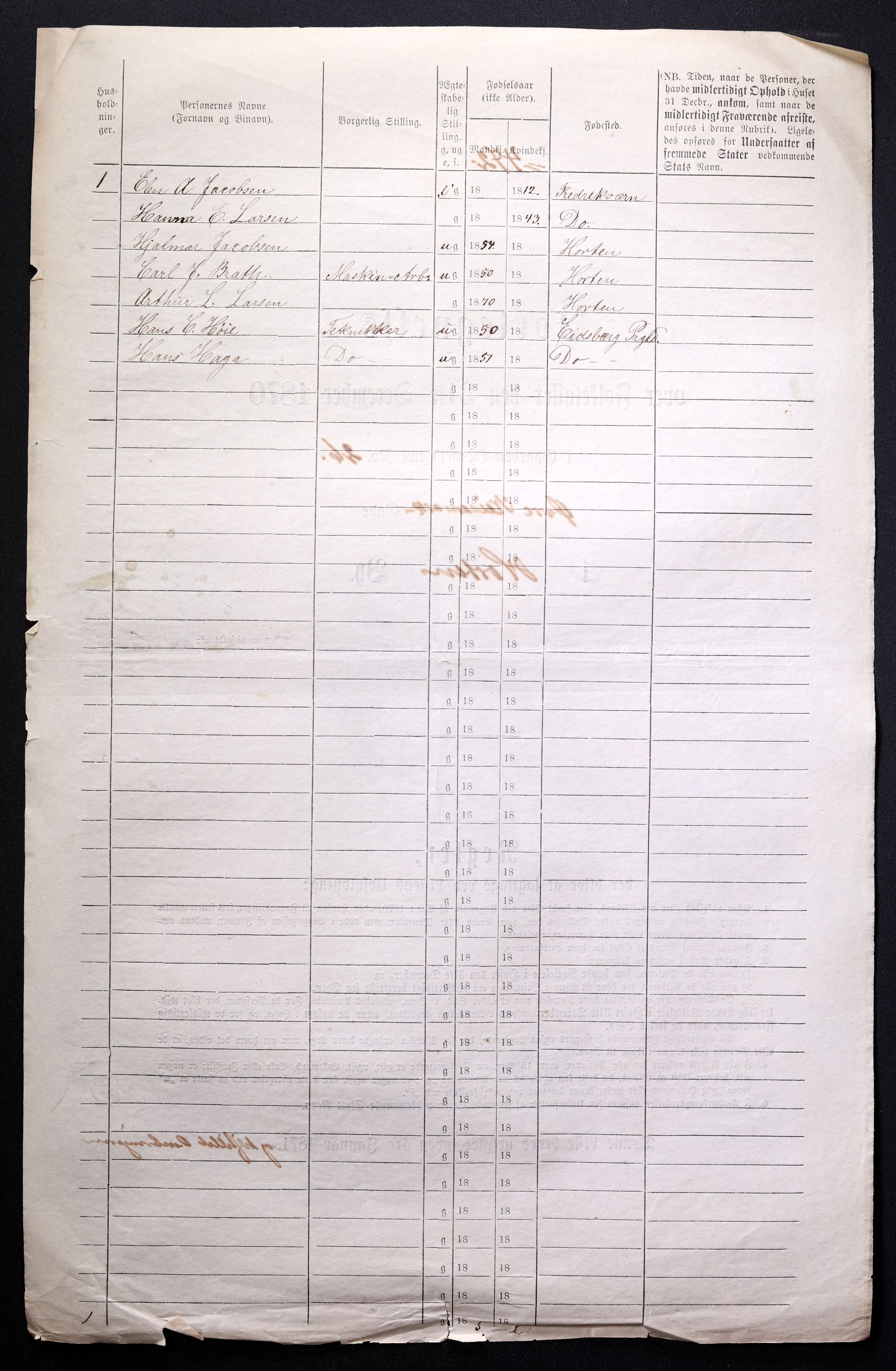 RA, 1870 census for 0703 Horten, 1870, p. 956