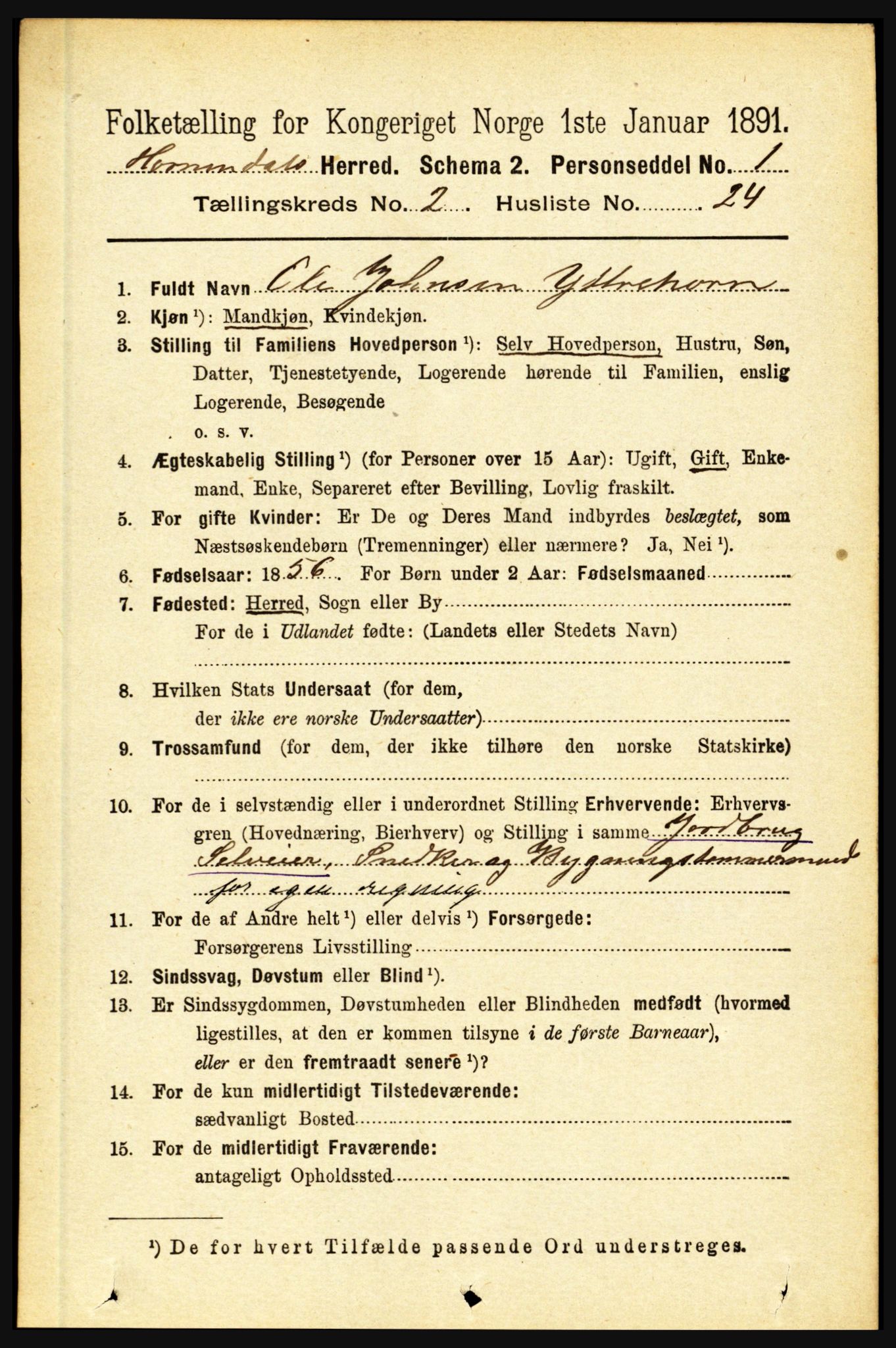 RA, 1891 census for 1444 Hornindal, 1891, p. 492