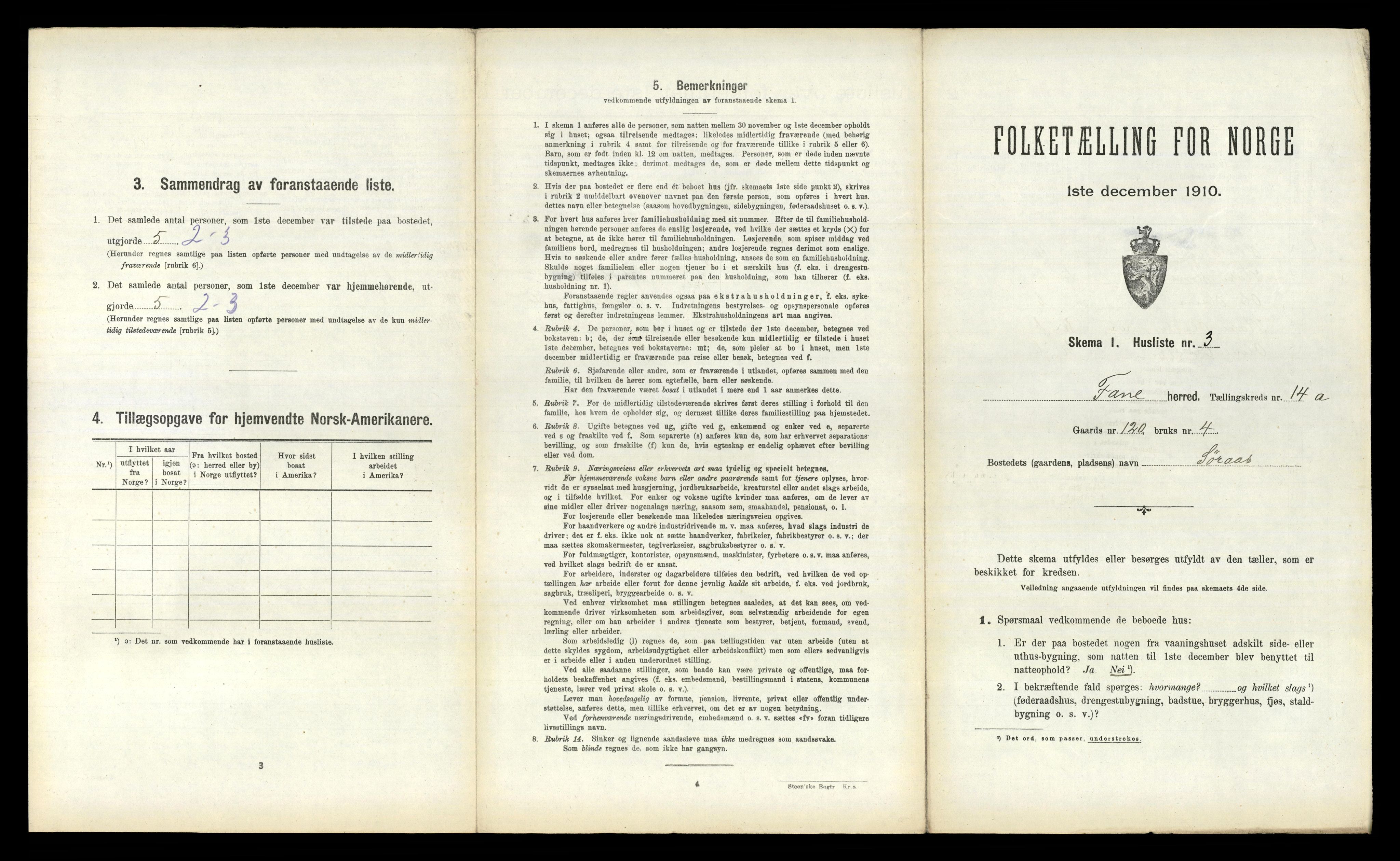 RA, 1910 census for Fana, 1910, p. 1825