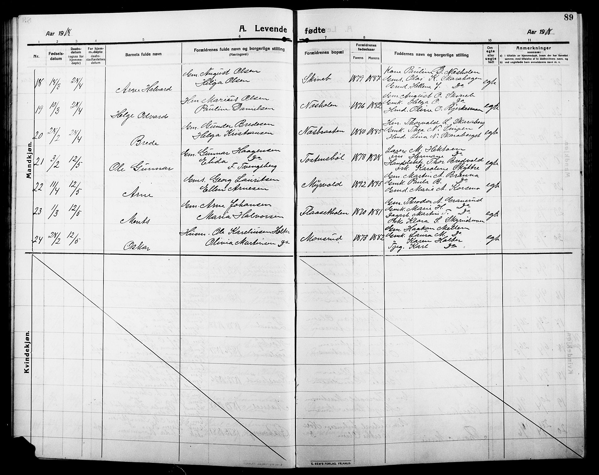 Grue prestekontor, AV/SAH-PREST-036/H/Ha/Hab/L0007: Parish register (copy) no. 7, 1910-1920, p. 89
