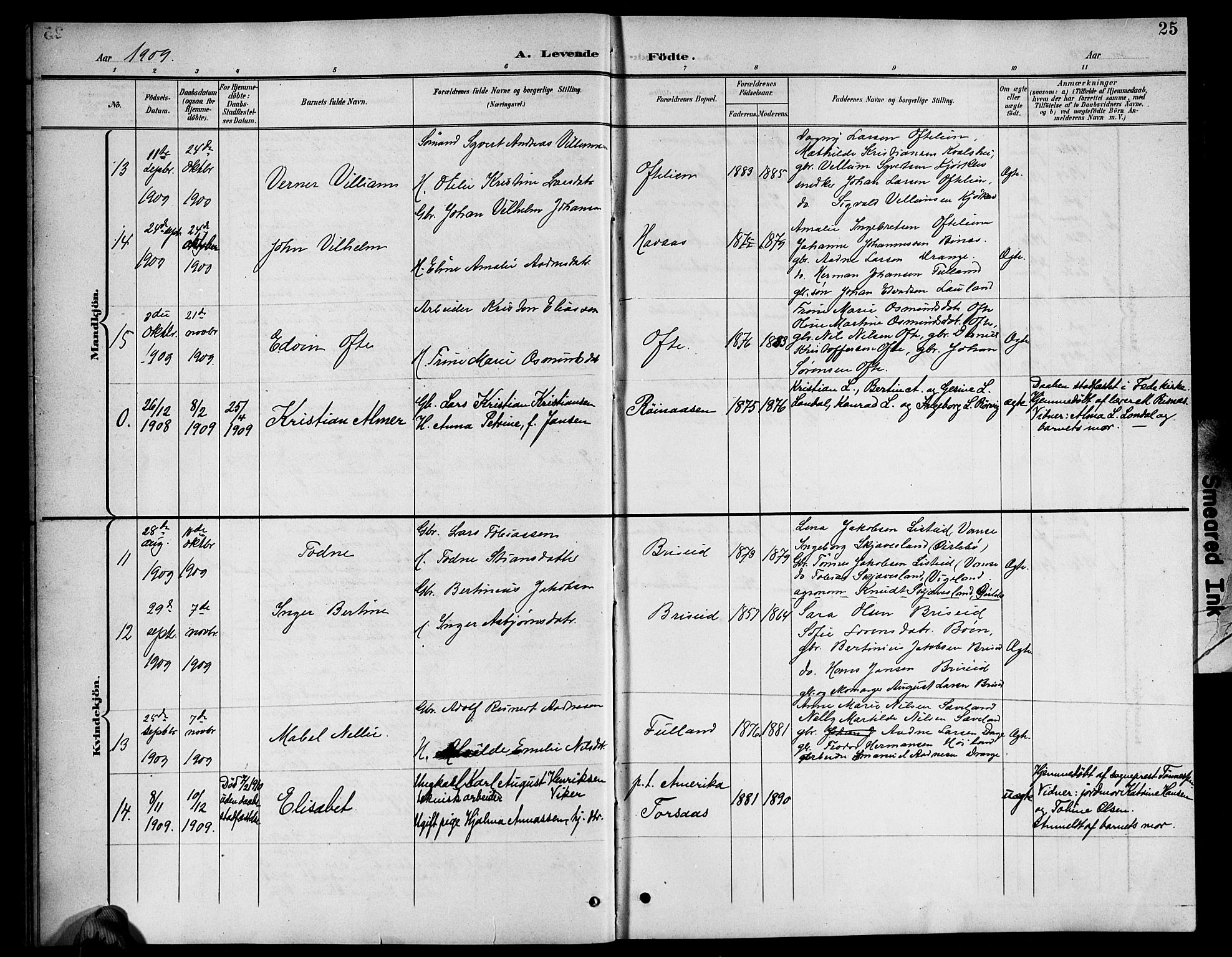 Herad sokneprestkontor, AV/SAK-1111-0018/F/Fb/Fba/L0005: Parish register (copy) no. B 5, 1899-1921, p. 25