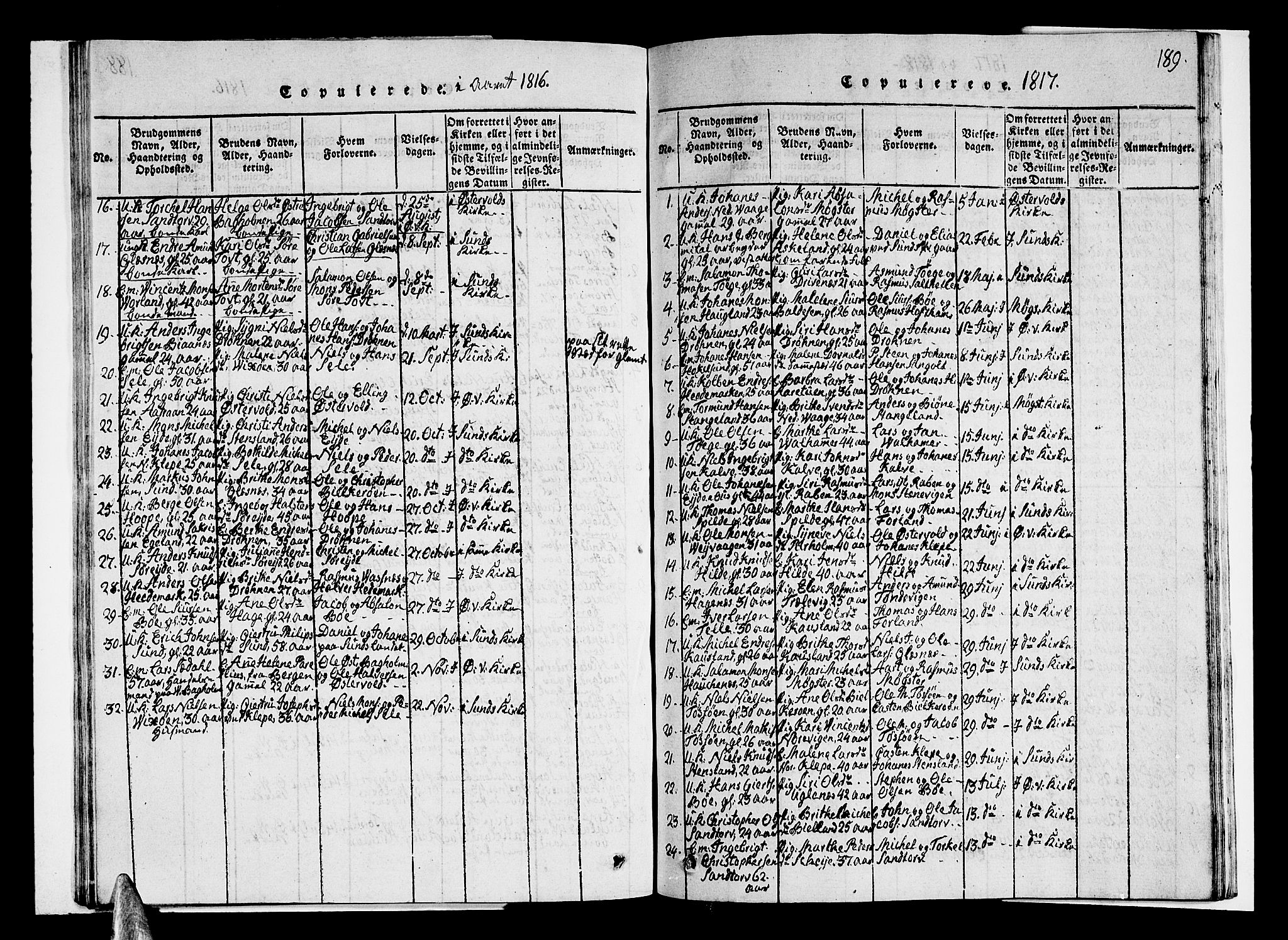Sund sokneprestembete, SAB/A-99930: Parish register (copy) no. A 1, 1816-1827, p. 189