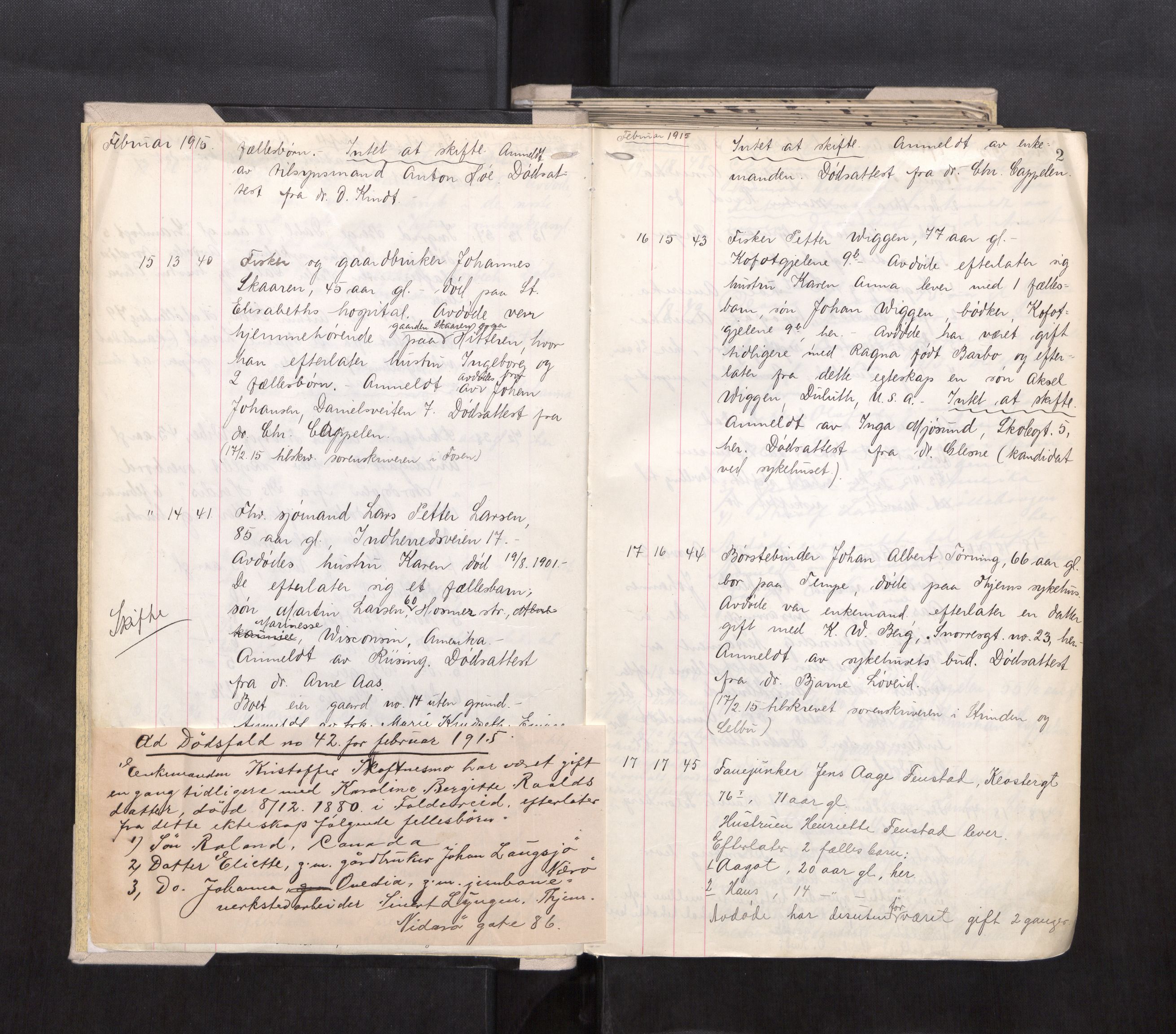 Trondheim byfogd, AV/SAT-A-0003/1/3/3L/L0009: Dødsanmeldelsesprotokoll, 1915-1917, p. 2