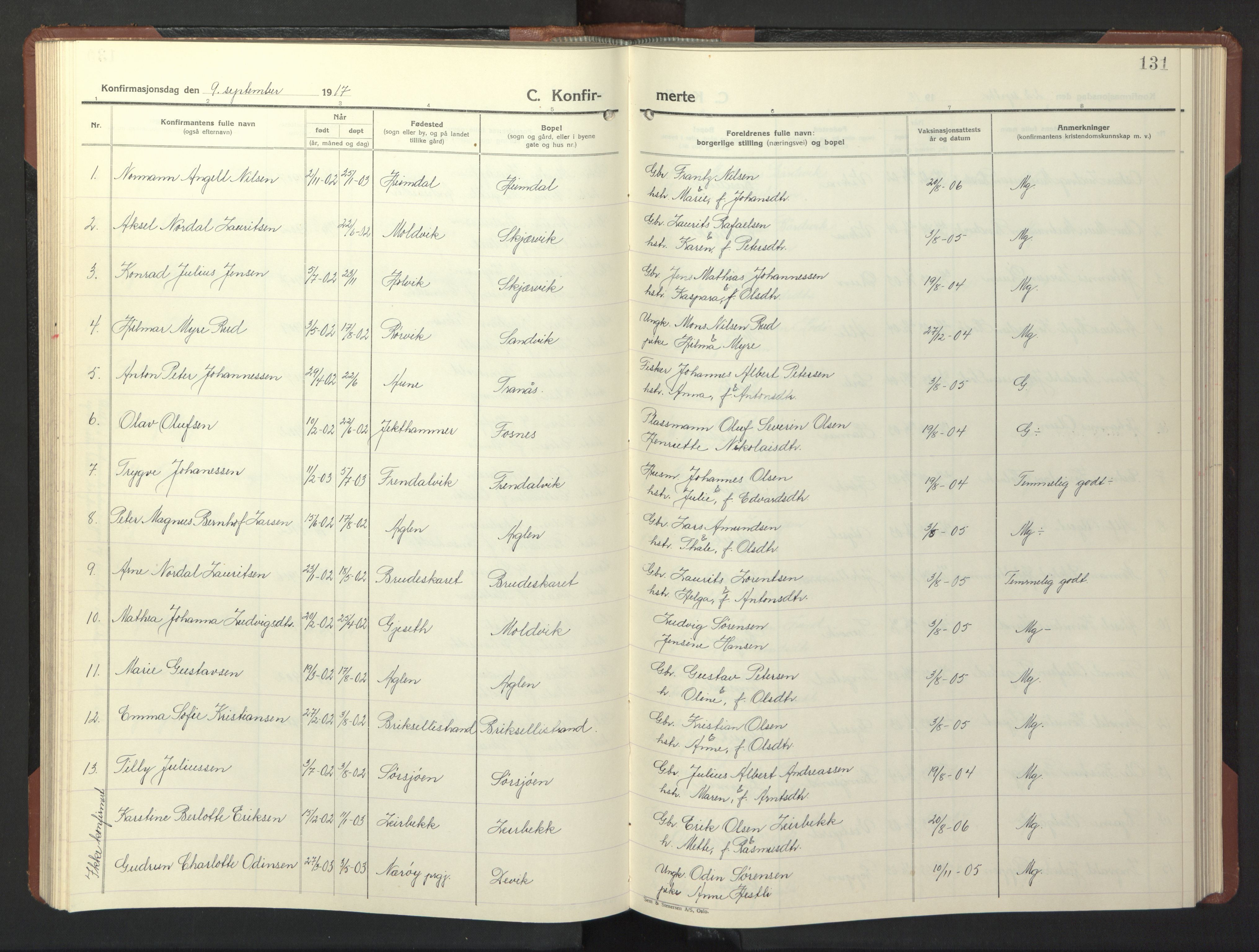 Ministerialprotokoller, klokkerbøker og fødselsregistre - Nord-Trøndelag, SAT/A-1458/773/L0625: Parish register (copy) no. 773C01, 1910-1952, p. 131