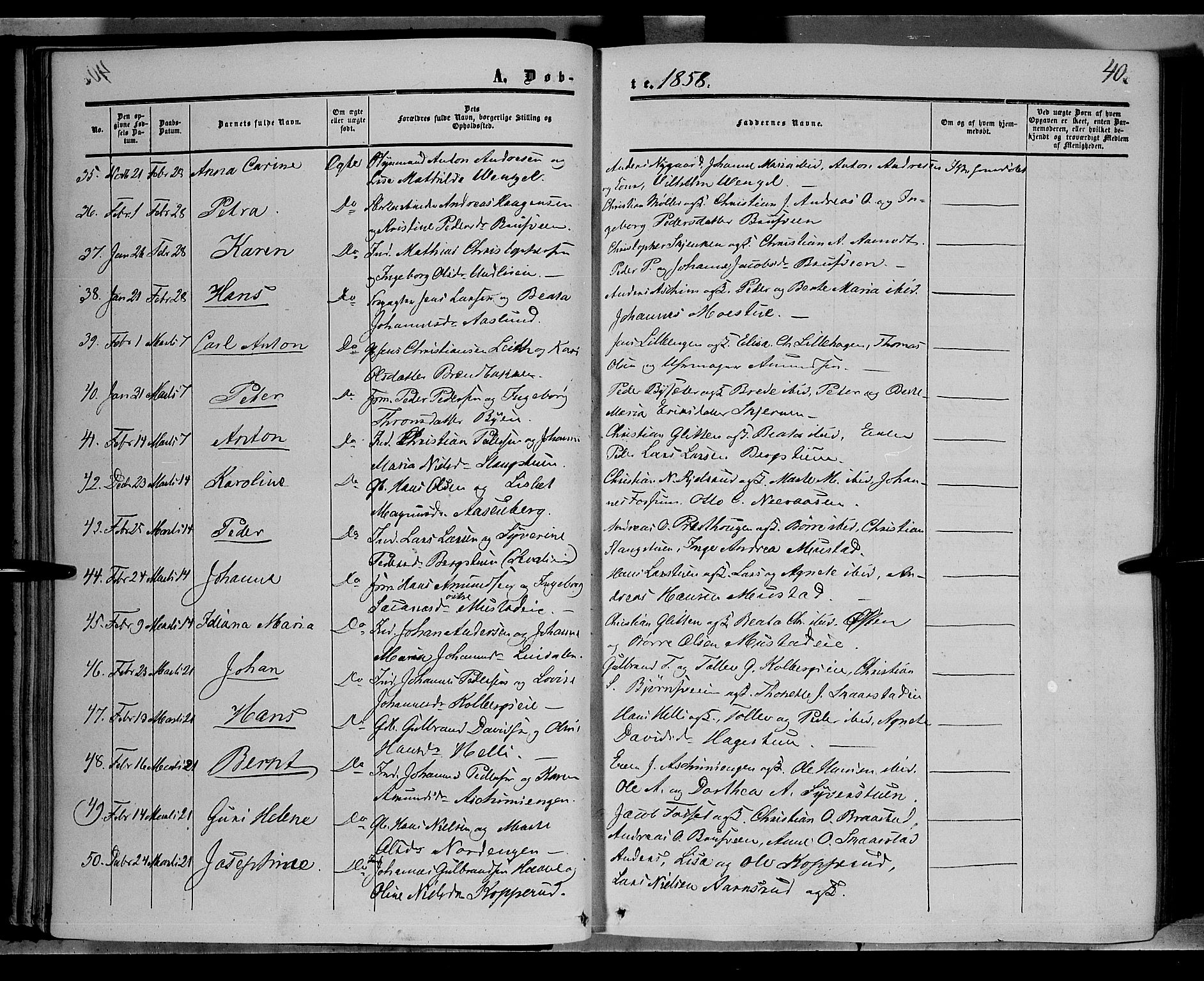 Vardal prestekontor, AV/SAH-PREST-100/H/Ha/Haa/L0006: Parish register (official) no. 6, 1854-1866, p. 40