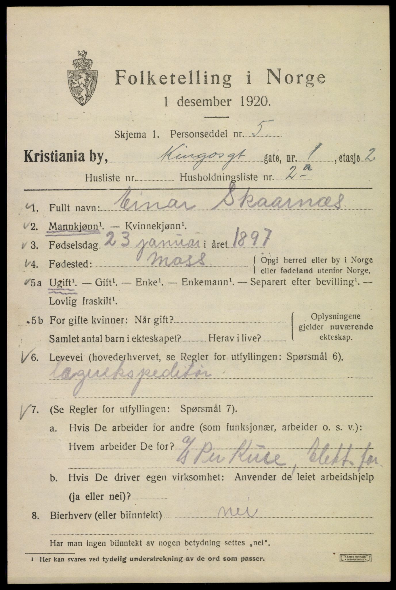 SAO, 1920 census for Kristiania, 1920, p. 332689