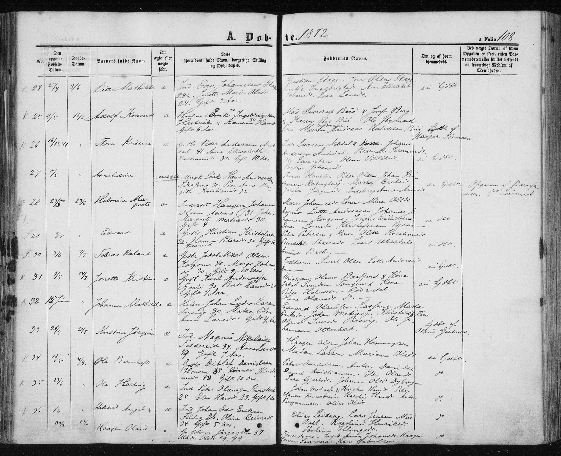 Ministerialprotokoller, klokkerbøker og fødselsregistre - Nord-Trøndelag, AV/SAT-A-1458/780/L0641: Parish register (official) no. 780A06, 1857-1874, p. 108