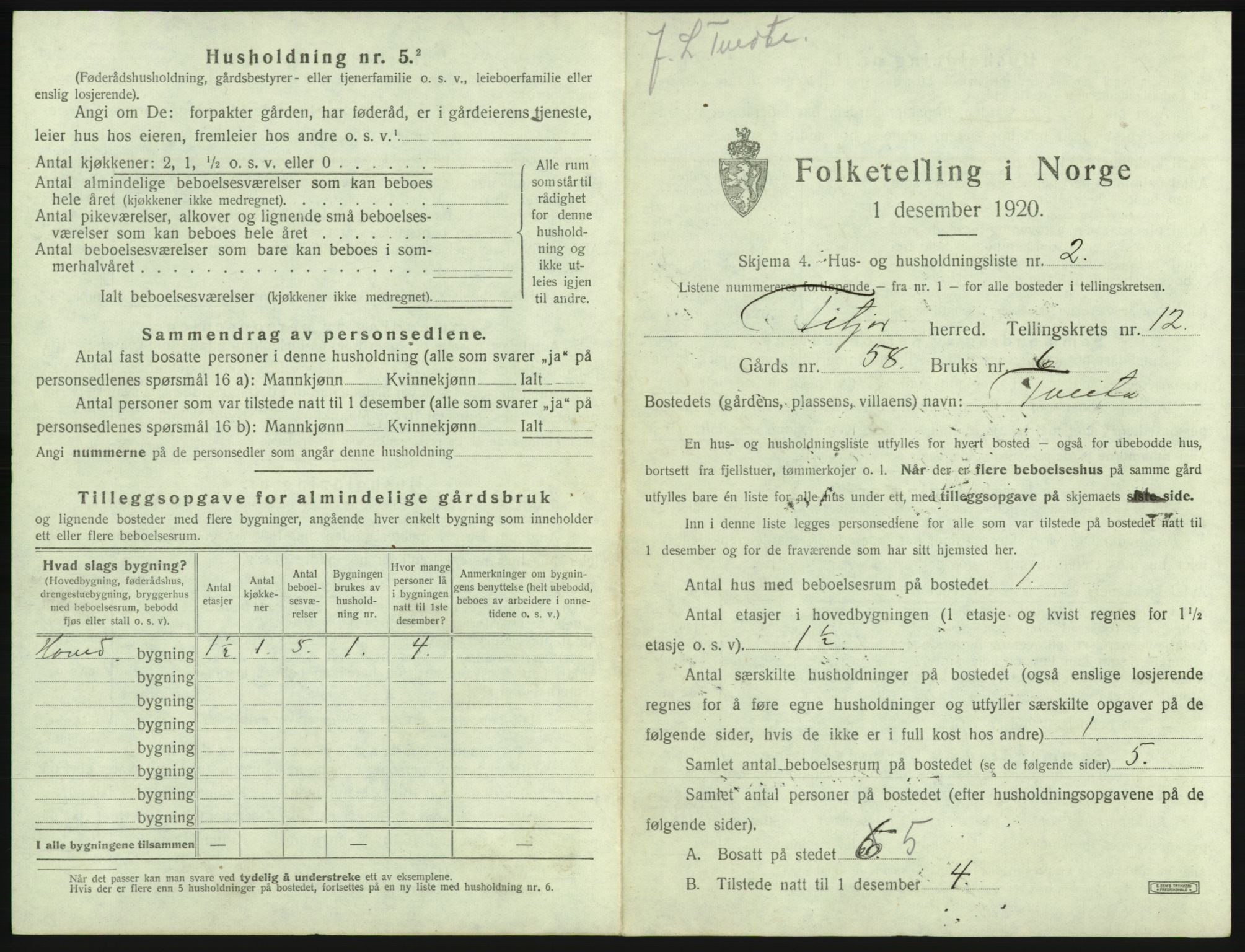 SAB, 1920 census for Fitjar, 1920, p. 639