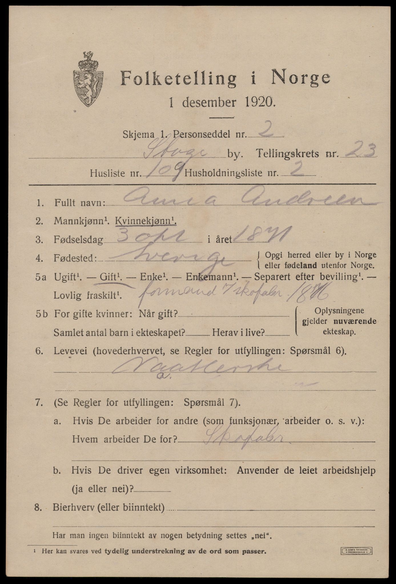 SAST, 1920 census for Stavanger, 1920, p. 76192