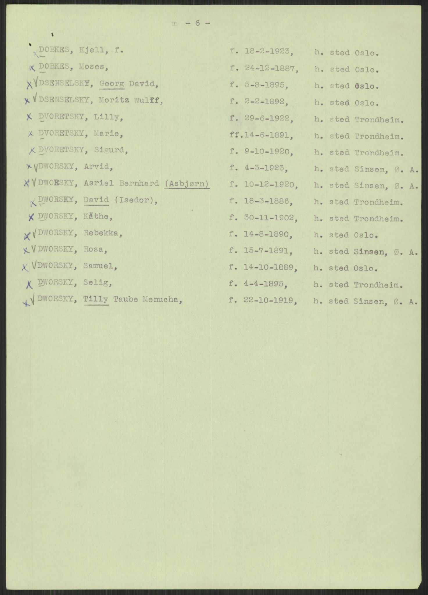 Sosialdepartementet, Våre Falne, RA/S-1708/E/Ee/L0197/0004: -- / Alfabetisk liste over omkomne jøder (1947), 1947, p. 11