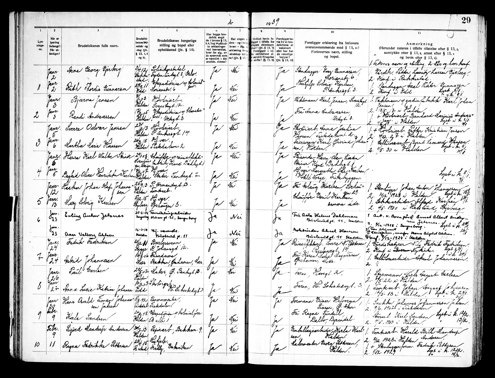 Halden prestekontor Kirkebøker, SAO/A-10909/H/Ha/L0002: Banns register no. I 2, 1935-1949, p. 29