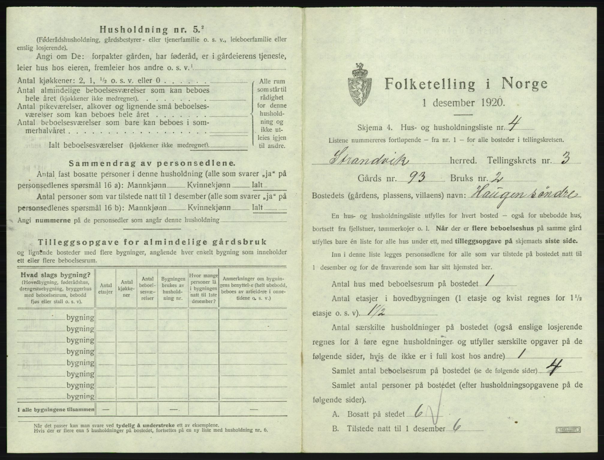 SAB, 1920 census for Strandvik, 1920, p. 292