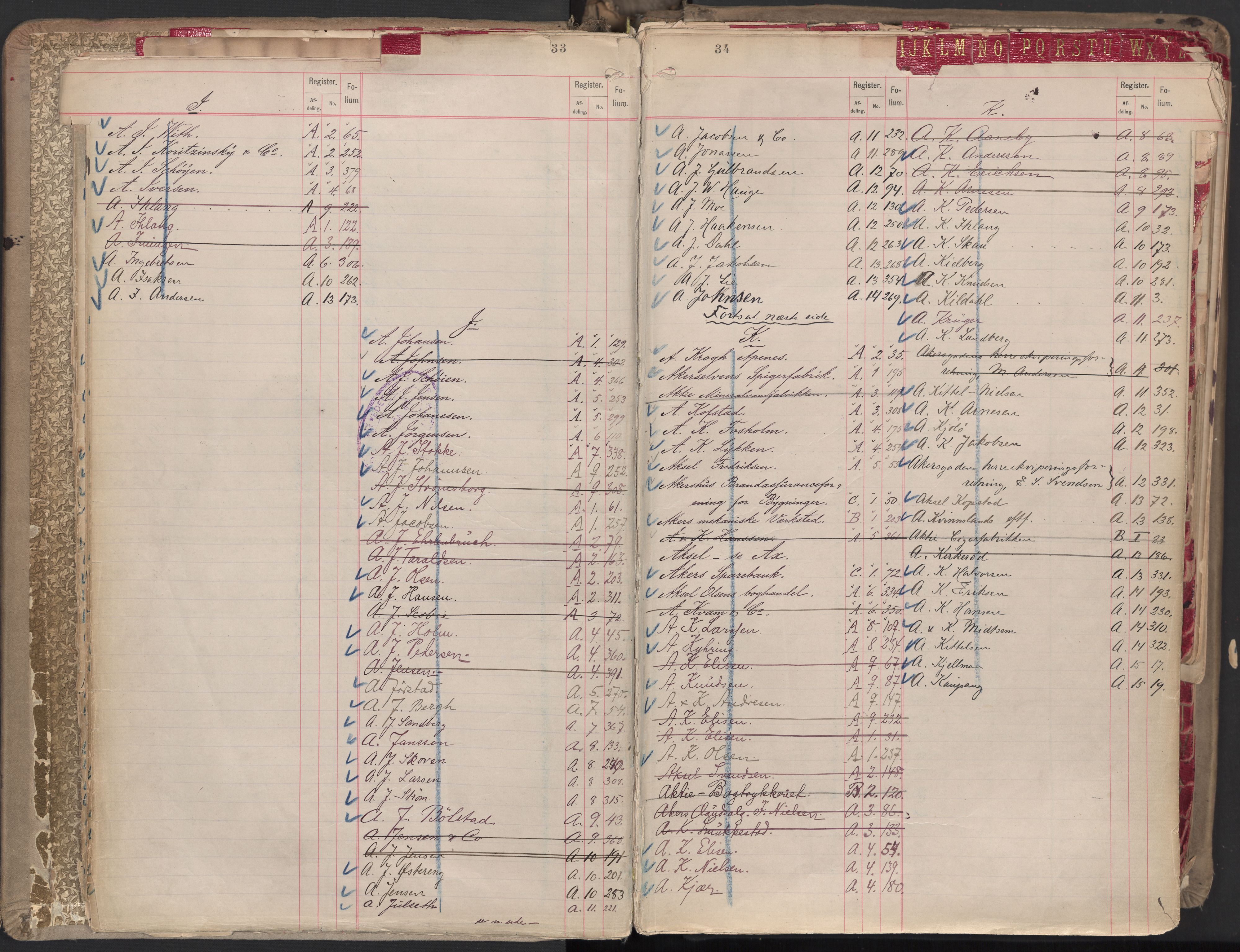 Oslo byfogd avd. II, AV/SAO-A-10942/G/Ga/Gaa/L0001: Firmaregister: A 1-15, B 1-4, C 1, 1890, p. 33-34