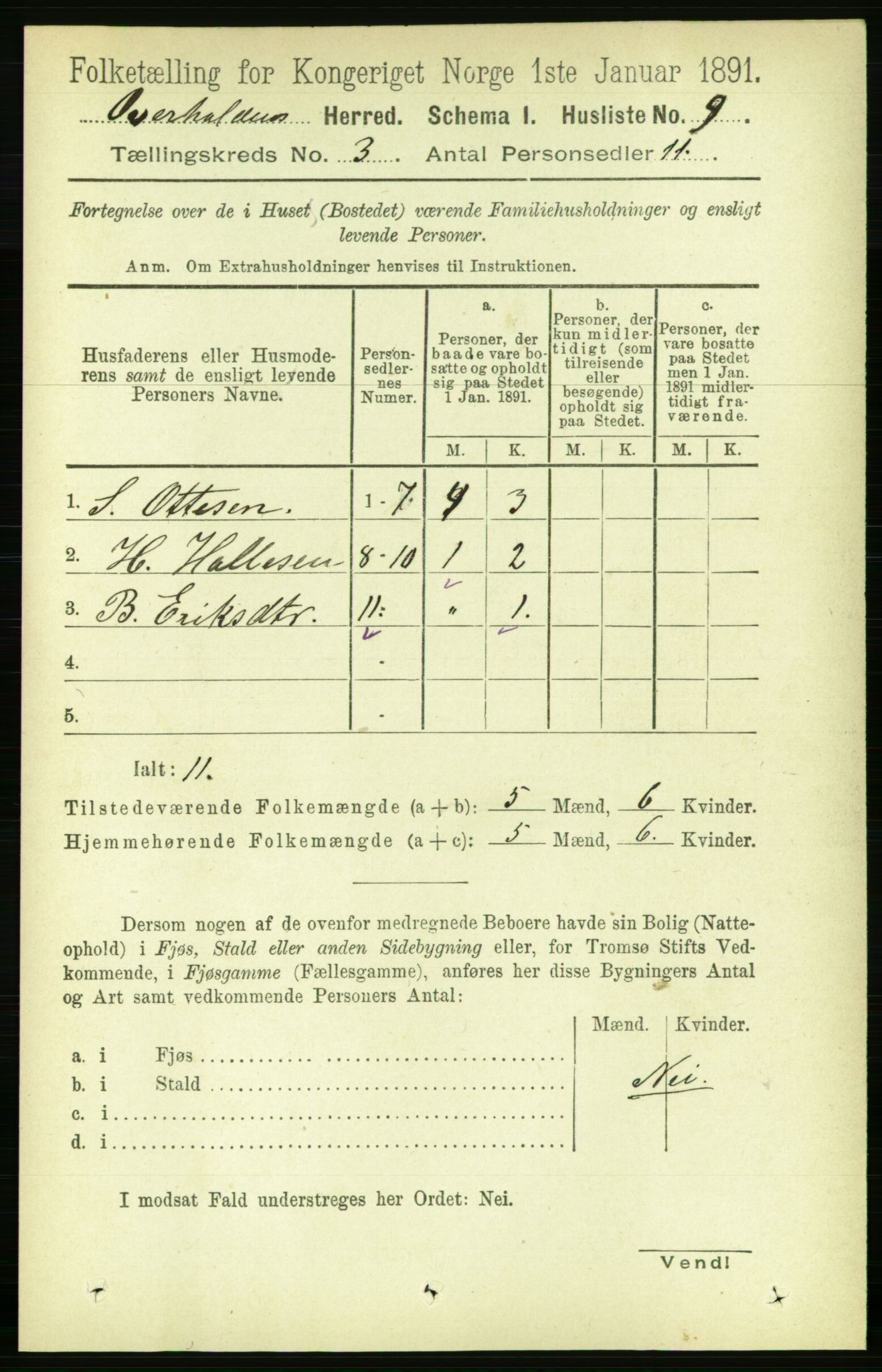 RA, 1891 census for 1744 Overhalla, 1891, p. 720