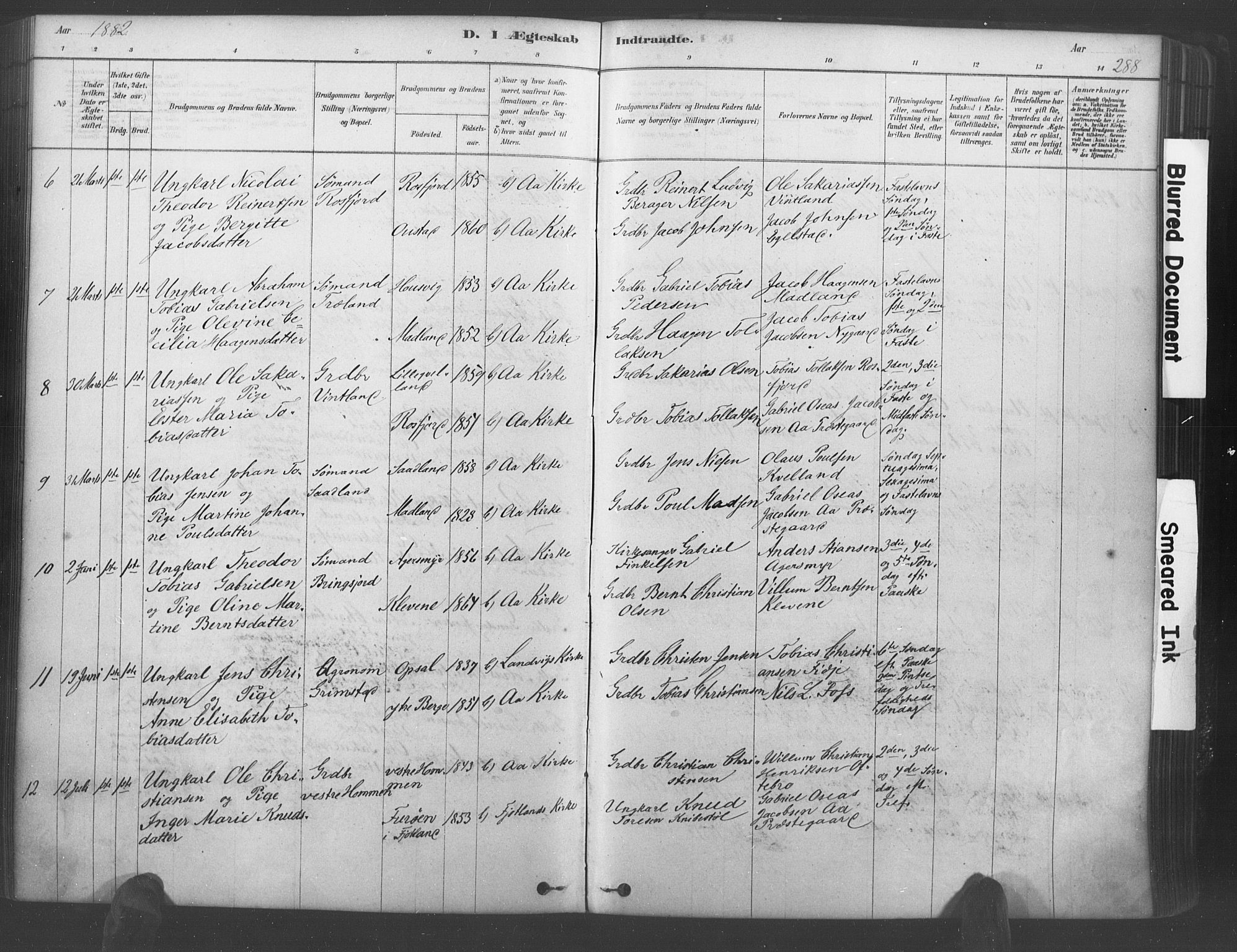 Lyngdal sokneprestkontor, AV/SAK-1111-0029/F/Fa/Fac/L0011: Parish register (official) no. A 11, 1878-1893, p. 288