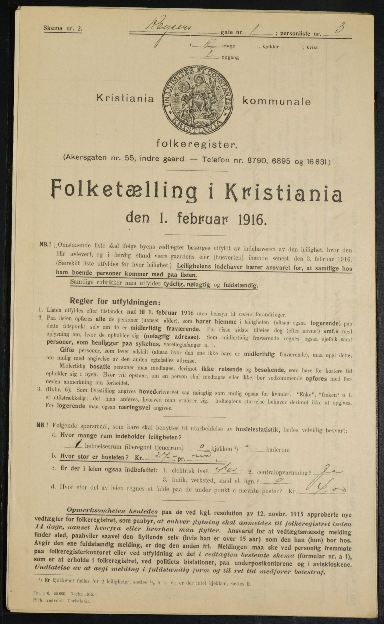 OBA, Municipal Census 1916 for Kristiania, 1916, p. 50234