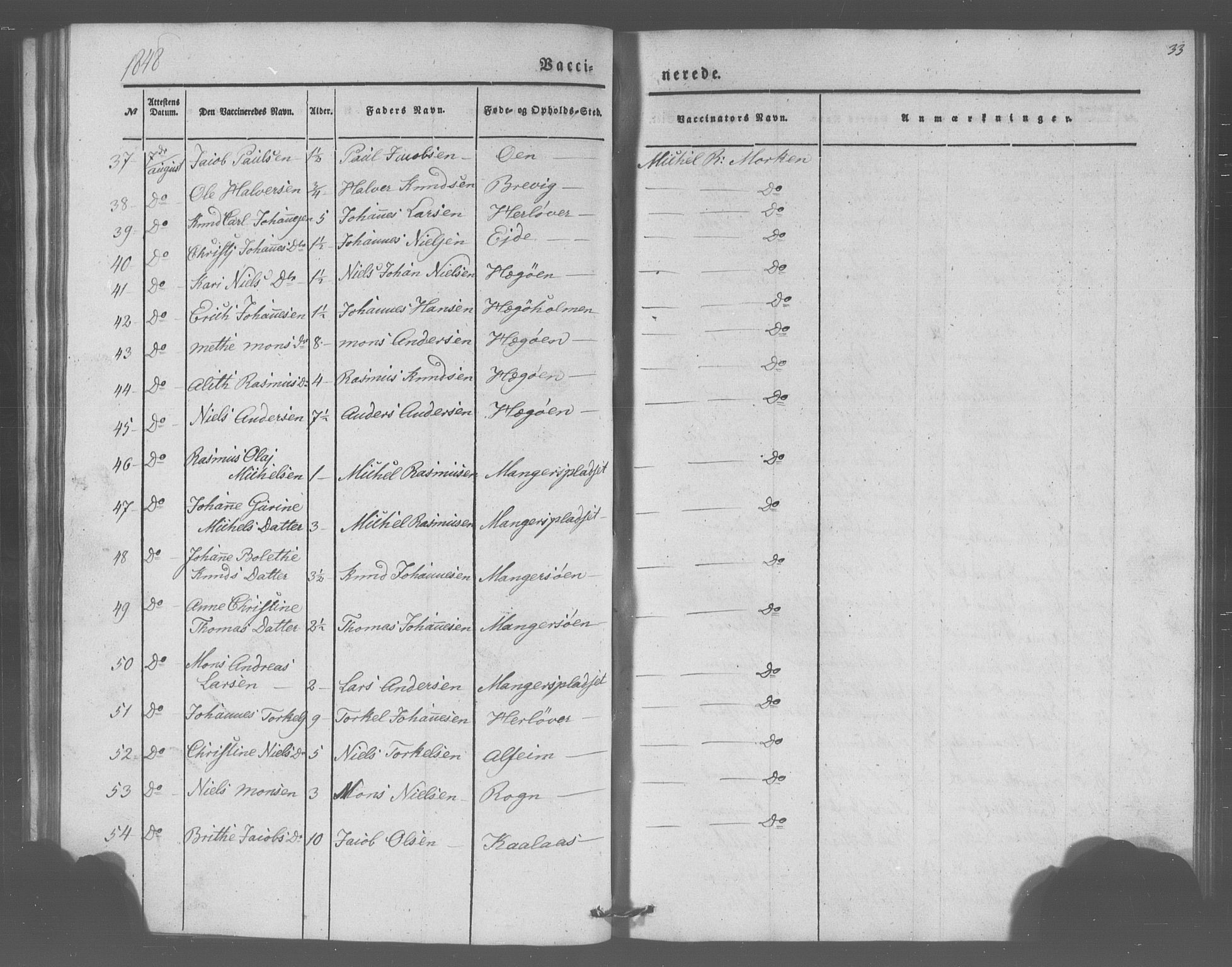 Manger sokneprestembete, SAB/A-76801/H/Haa: Parish register (official) no. A 10, 1844-1859, p. 33