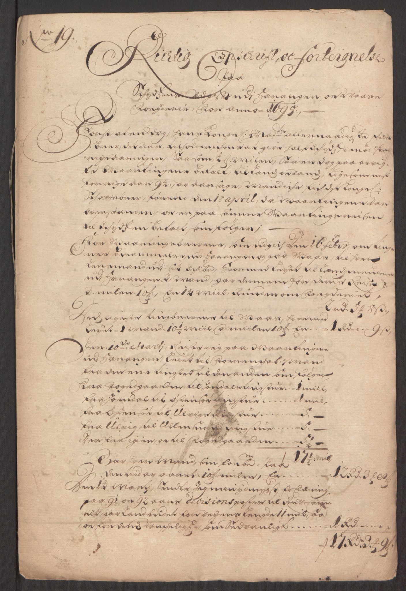 Rentekammeret inntil 1814, Reviderte regnskaper, Fogderegnskap, AV/RA-EA-4092/R48/L2976: Fogderegnskap Sunnhordland og Hardanger, 1695-1696, p. 201