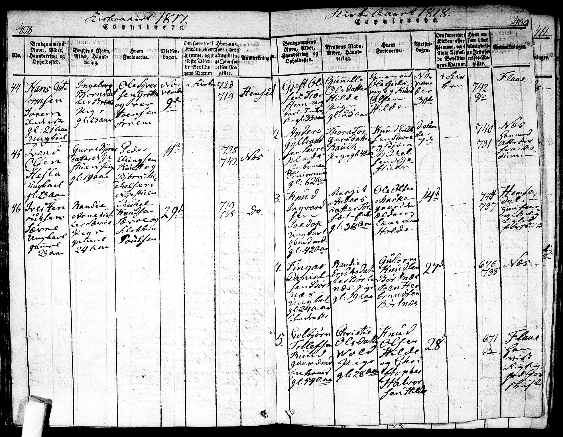 Nes kirkebøker, SAKO/A-236/F/Fa/L0007: Parish register (official) no. 7, 1815-1823, p. 408-409