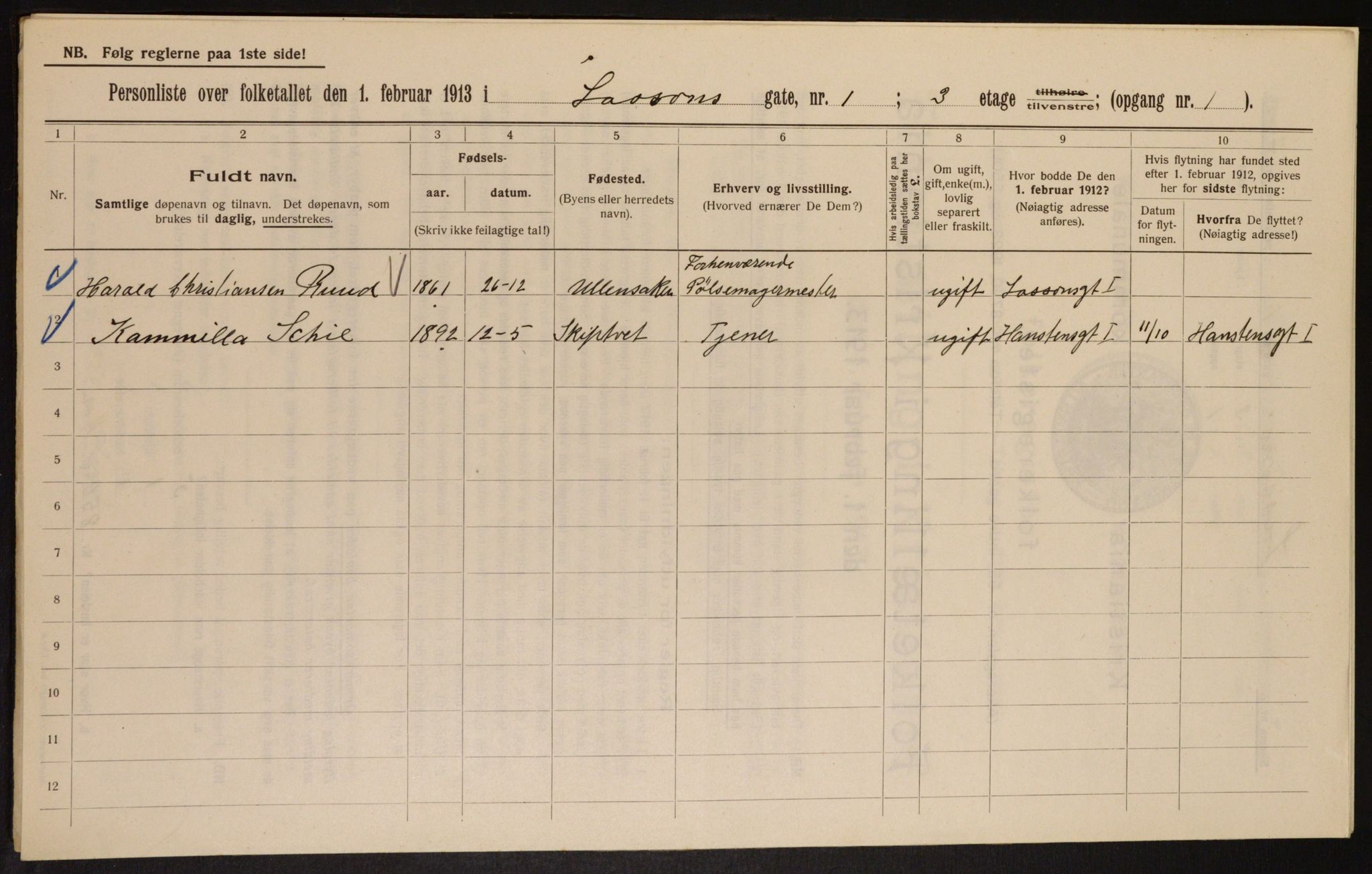 OBA, Municipal Census 1913 for Kristiania, 1913, p. 56979