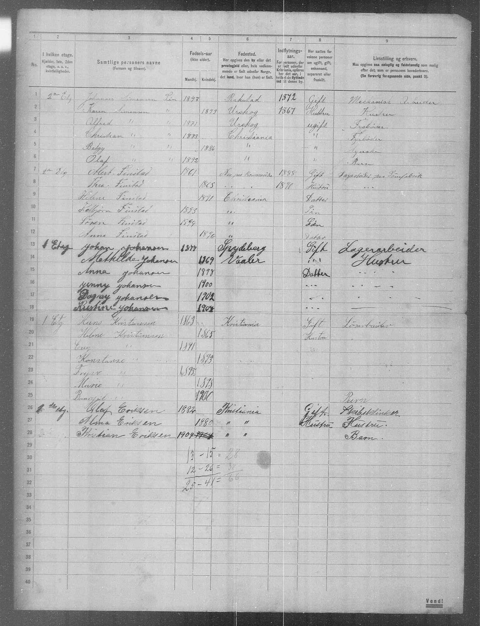 OBA, Municipal Census 1904 for Kristiania, 1904, p. 1686