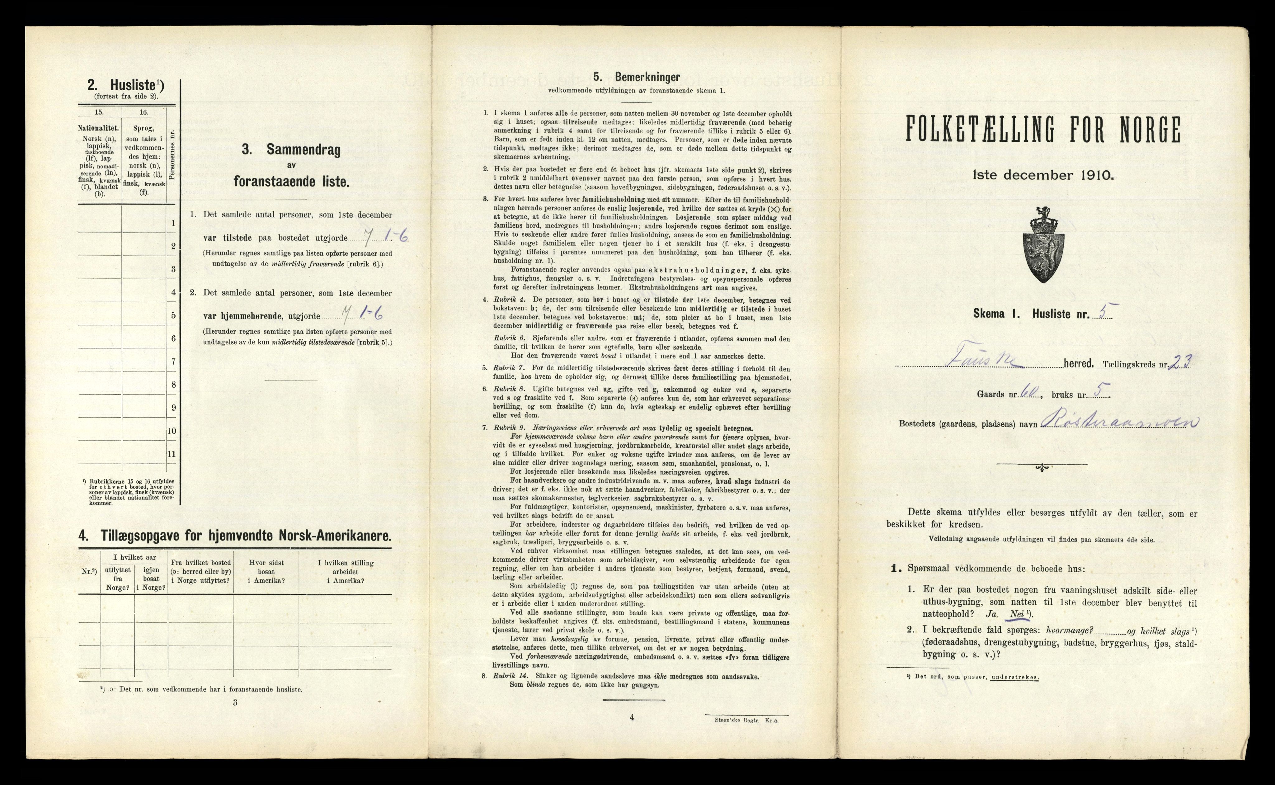 RA, 1910 census for Fauske, 1910, p. 1566