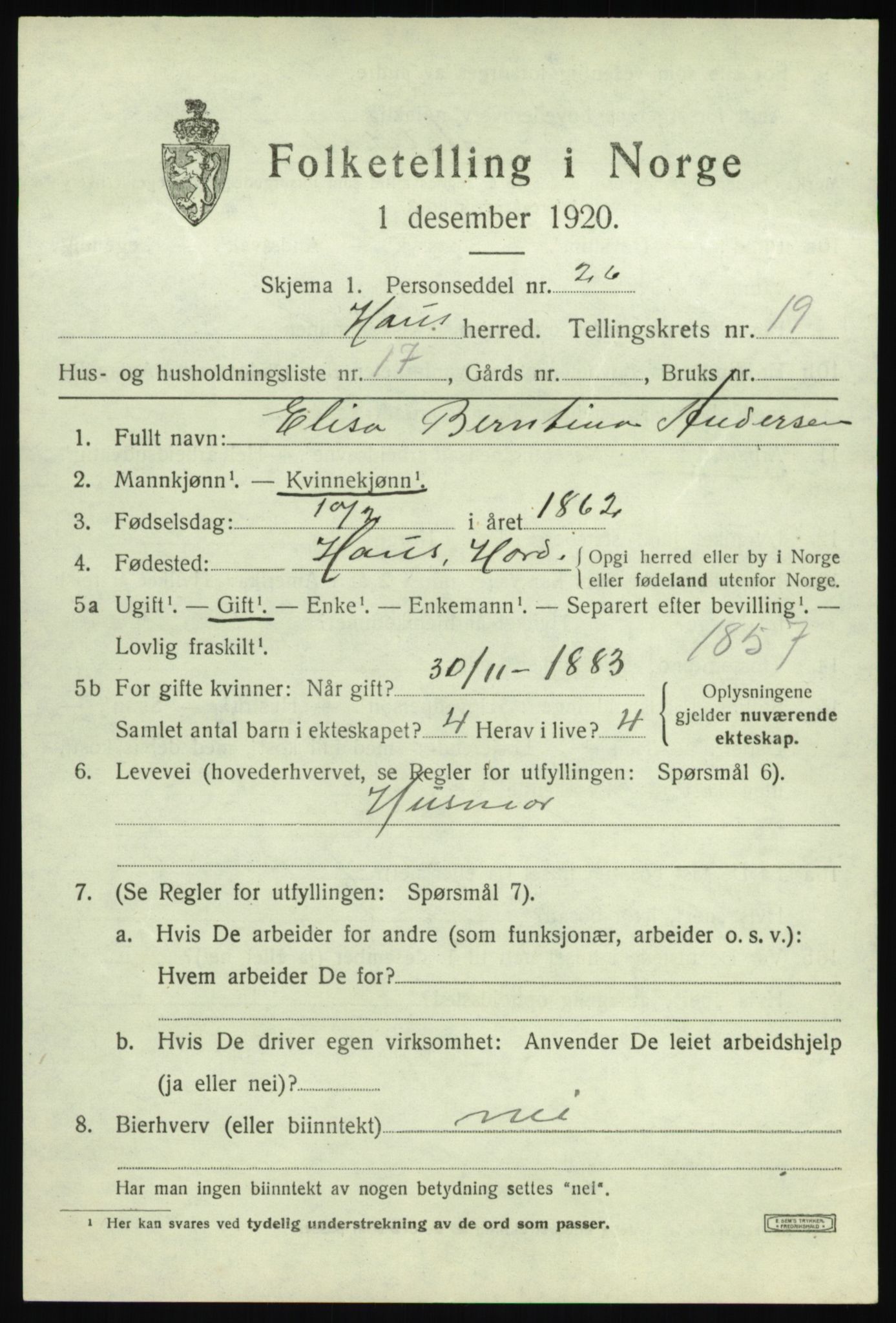 SAB, 1920 census for Haus, 1920, p. 12608