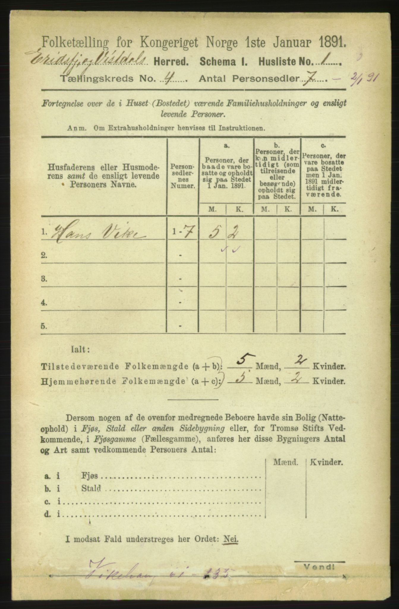 RA, 1891 census for 1542 Eresfjord og Vistdal, 1891, p. 778