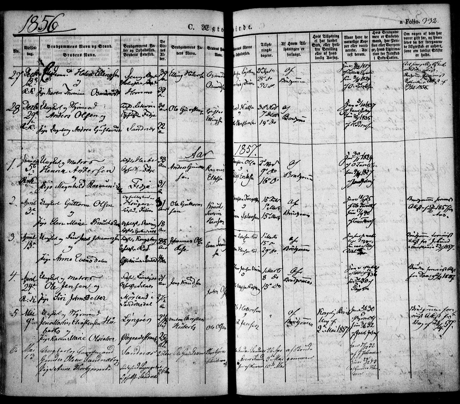Søndeled sokneprestkontor, SAK/1111-0038/F/Fa/L0002: Parish register (official) no. A 2, 1839-1860, p. 332