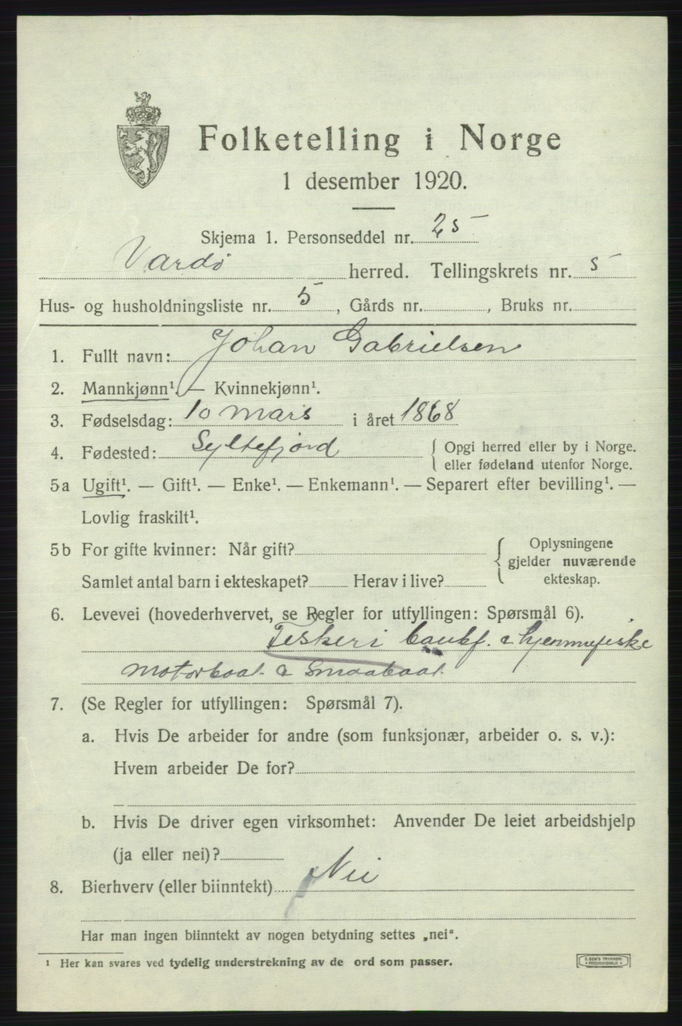 SATØ, 1920 census for Vardø rural district, 1920, p. 2634