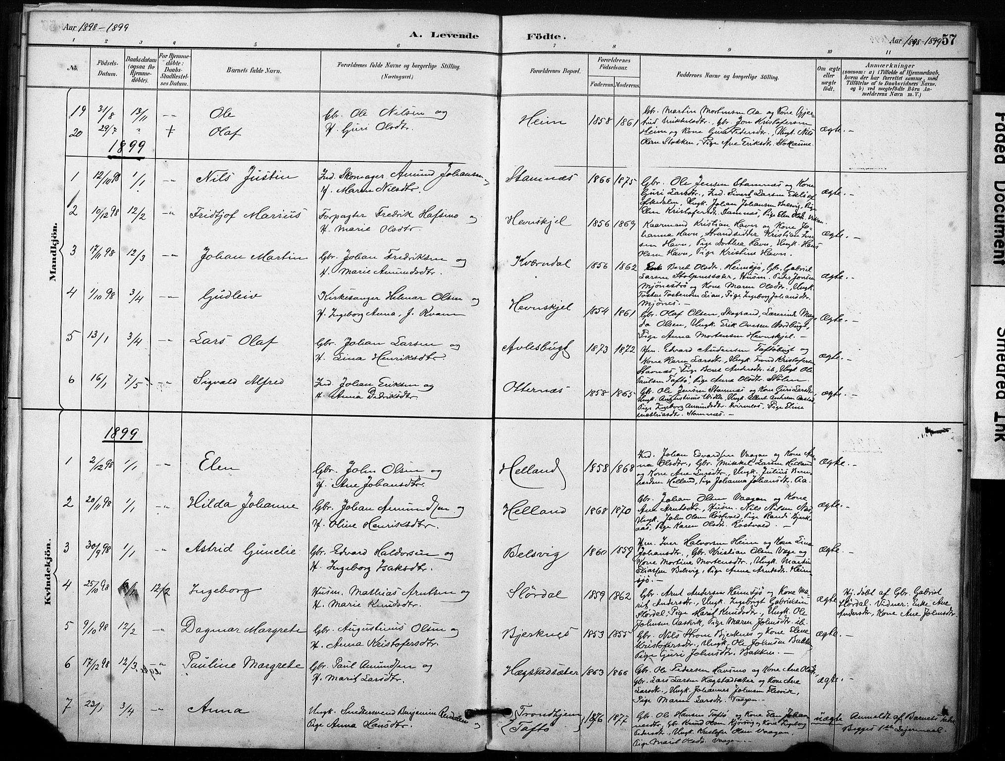 Ministerialprotokoller, klokkerbøker og fødselsregistre - Sør-Trøndelag, SAT/A-1456/633/L0518: Parish register (official) no. 633A01, 1884-1906, p. 57