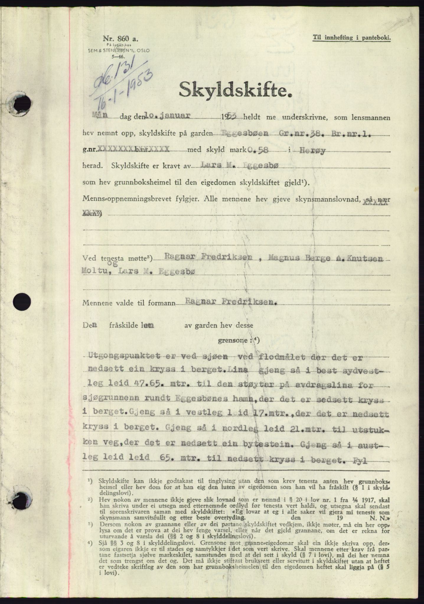 Søre Sunnmøre sorenskriveri, AV/SAT-A-4122/1/2/2C/L0094: Mortgage book no. 20A, 1953-1953, Diary no: : 131/1953