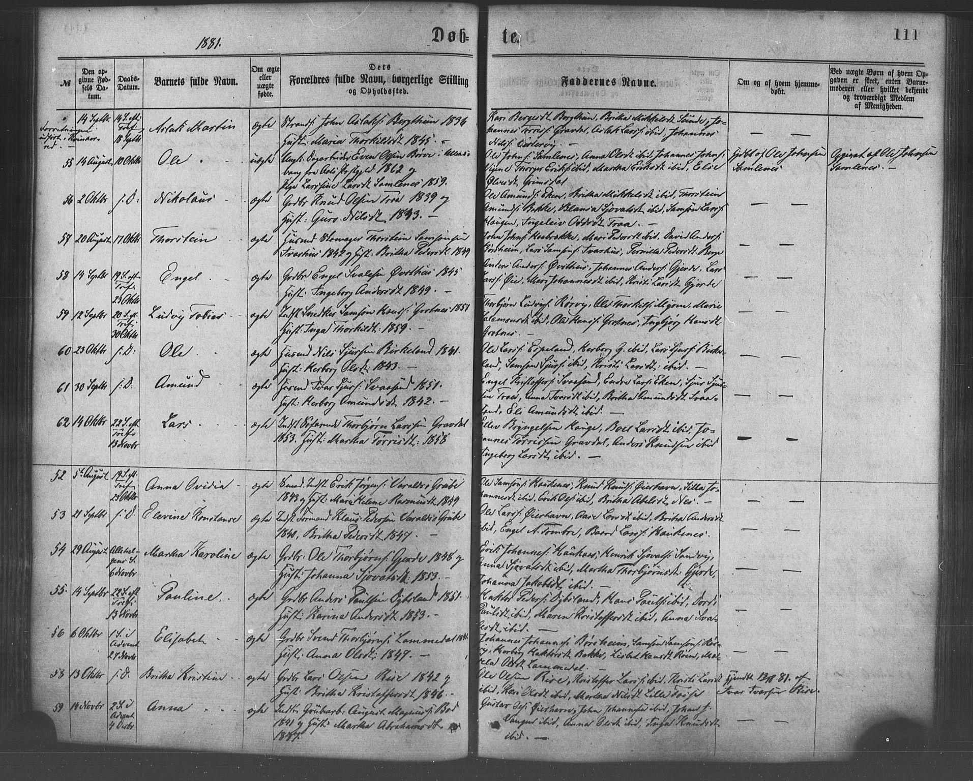 Strandebarm sokneprestembete, AV/SAB-A-78401/H/Haa: Parish register (official) no. A 9, 1872-1886, p. 111