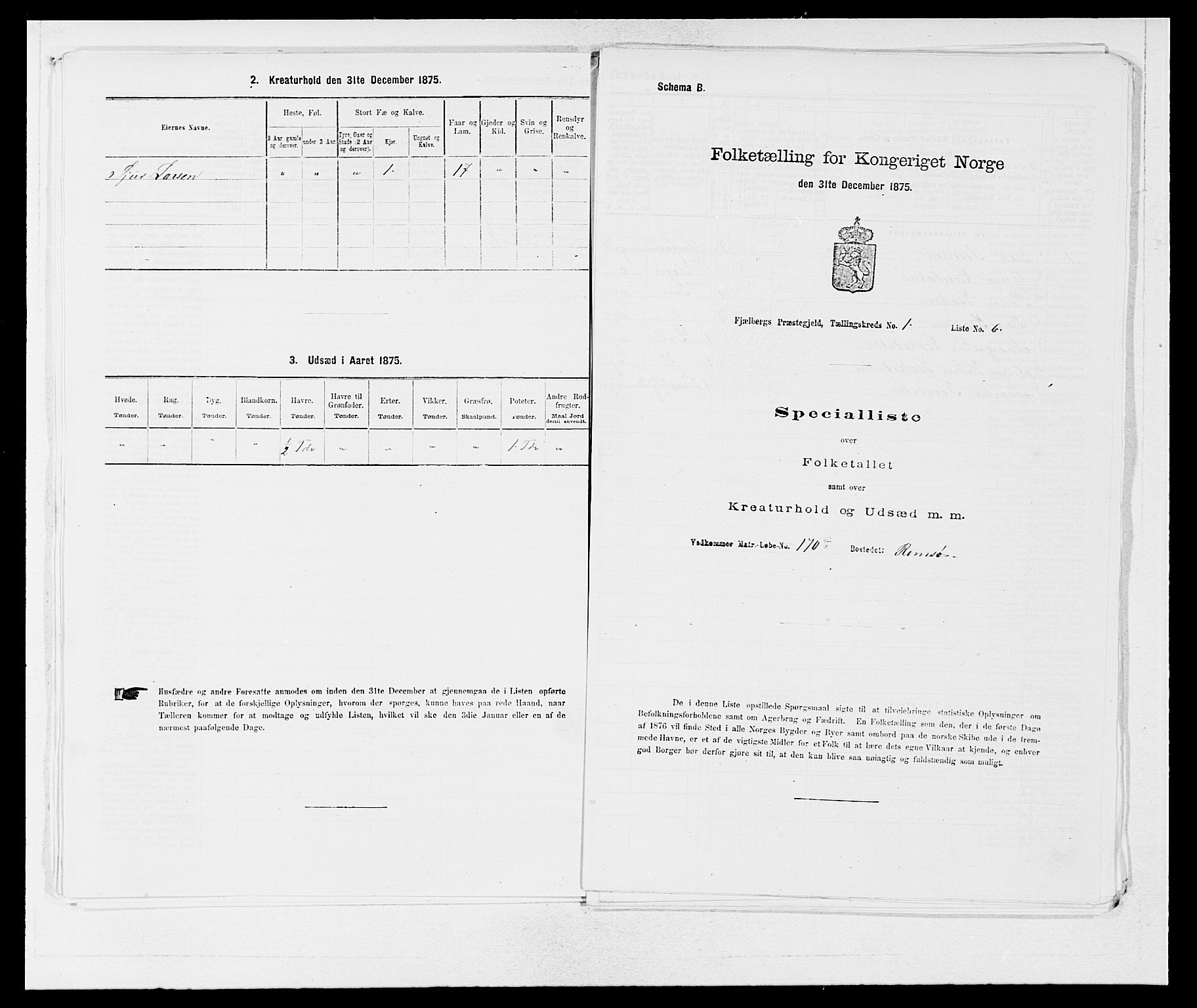 SAB, 1875 census for 1213P Fjelberg, 1875, p. 41