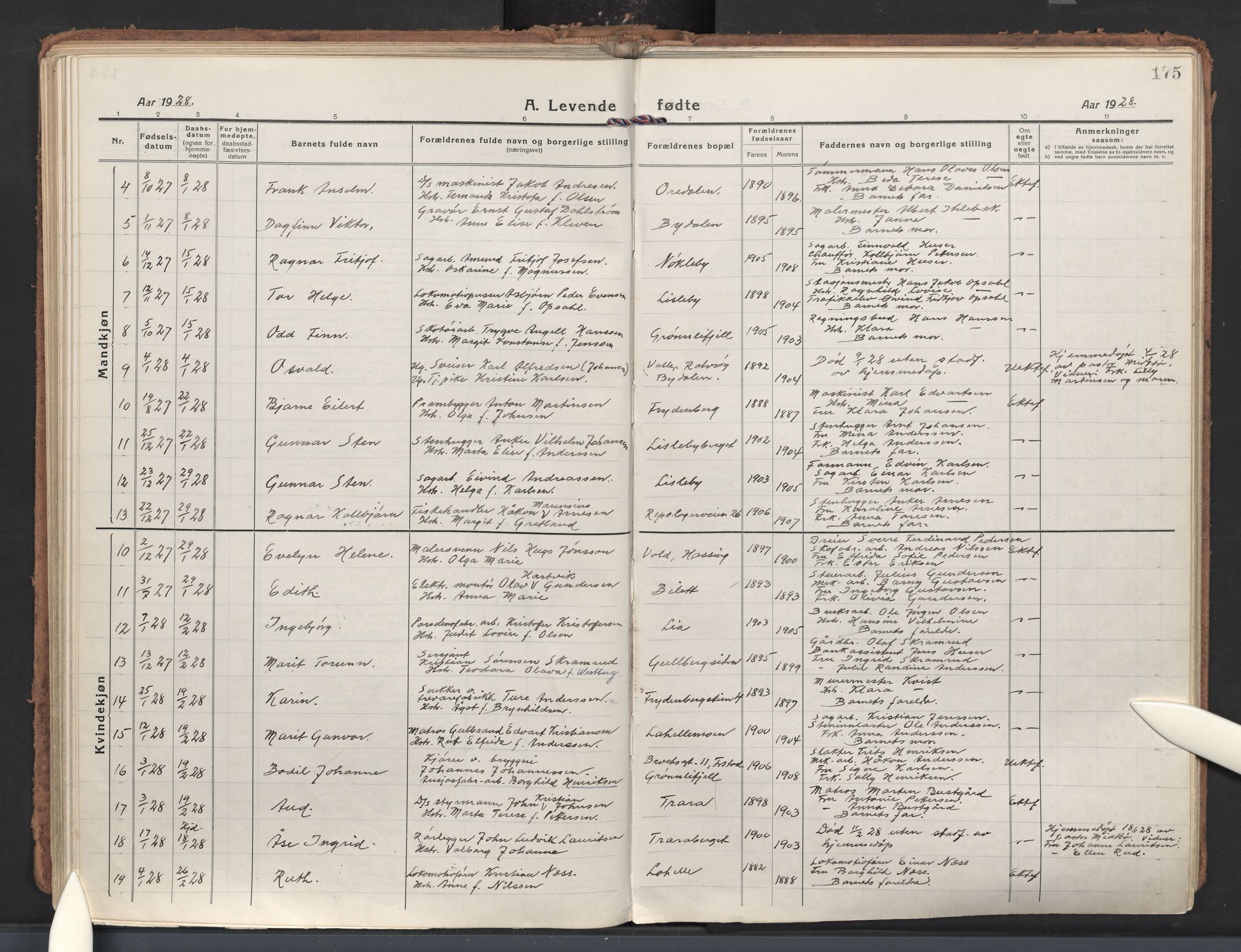 Glemmen prestekontor Kirkebøker, SAO/A-10908/G/Ga/L0009: Parish register (copy) no. 9, 1917-1939, p. 175