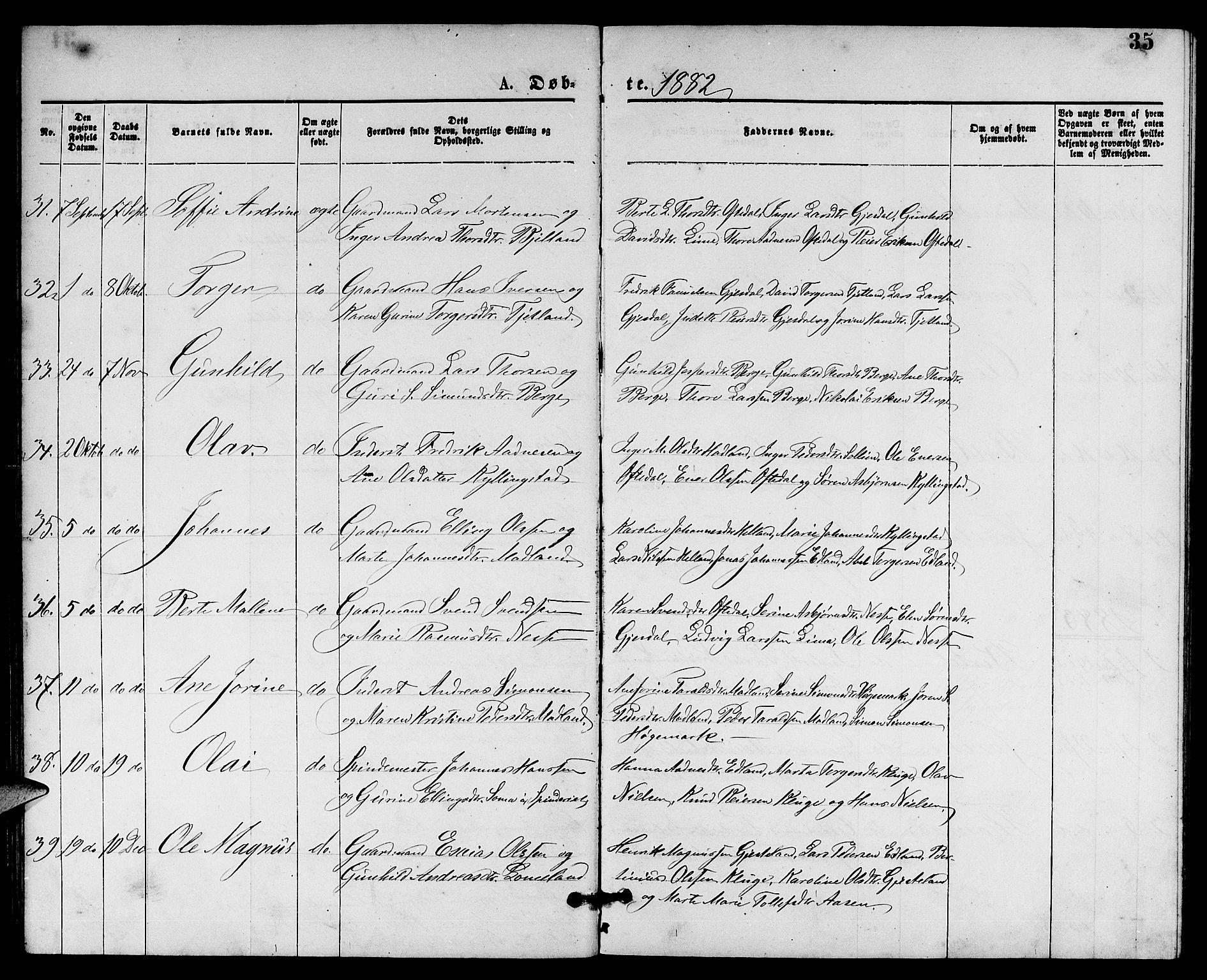 Lye sokneprestkontor, AV/SAST-A-101794/001/30BB/L0005: Parish register (copy) no. B 5, 1875-1886, p. 35